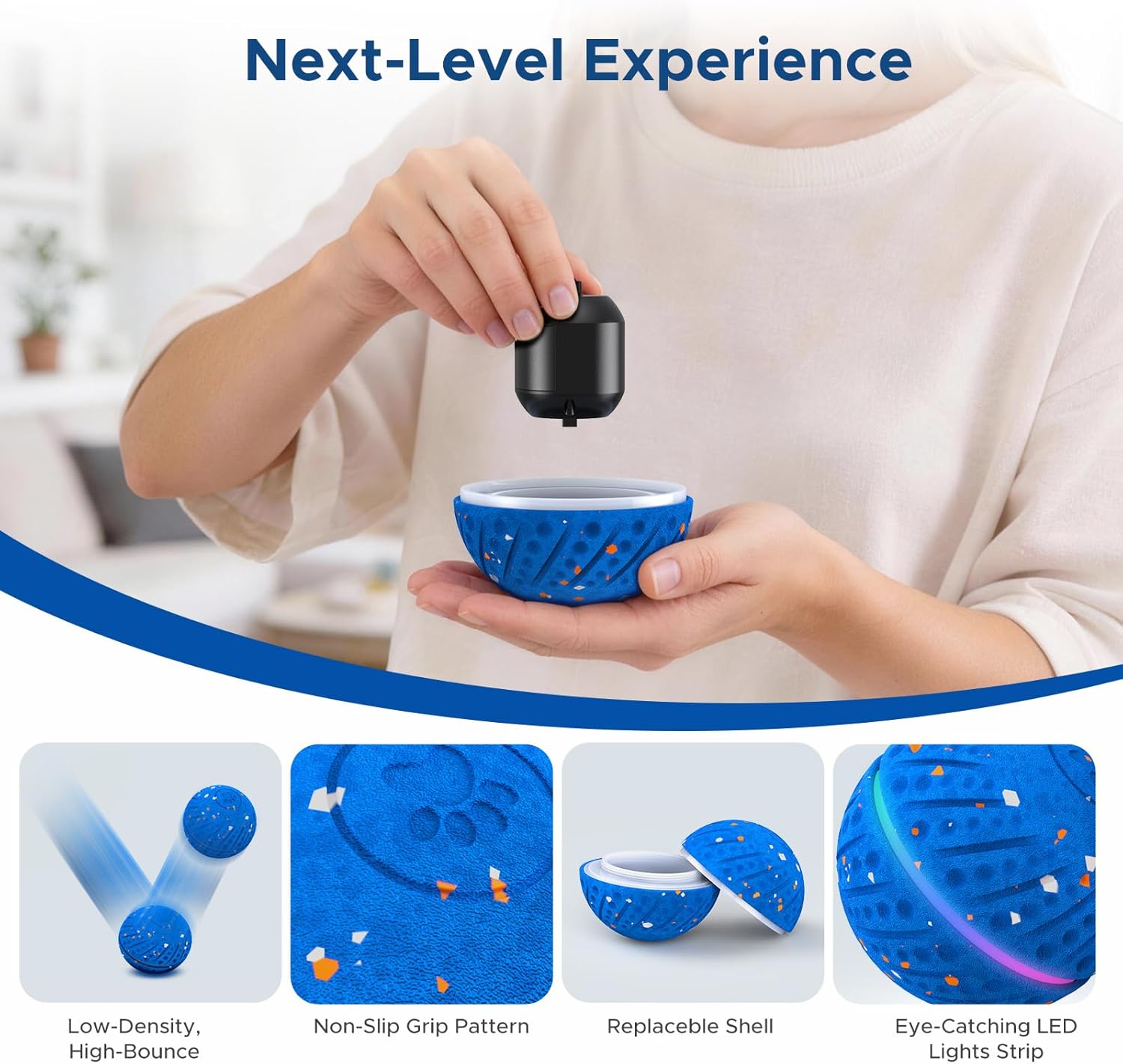 Smart Interactive Dog Toys for Small Medium Dogs, Automatic Moving Dog Toy Ball 3-Modes with Lights, Motion Activated Rolling & Rotating Bouncy Toy for Dogs to Keep Them Busy, E-TPU Material, Blue