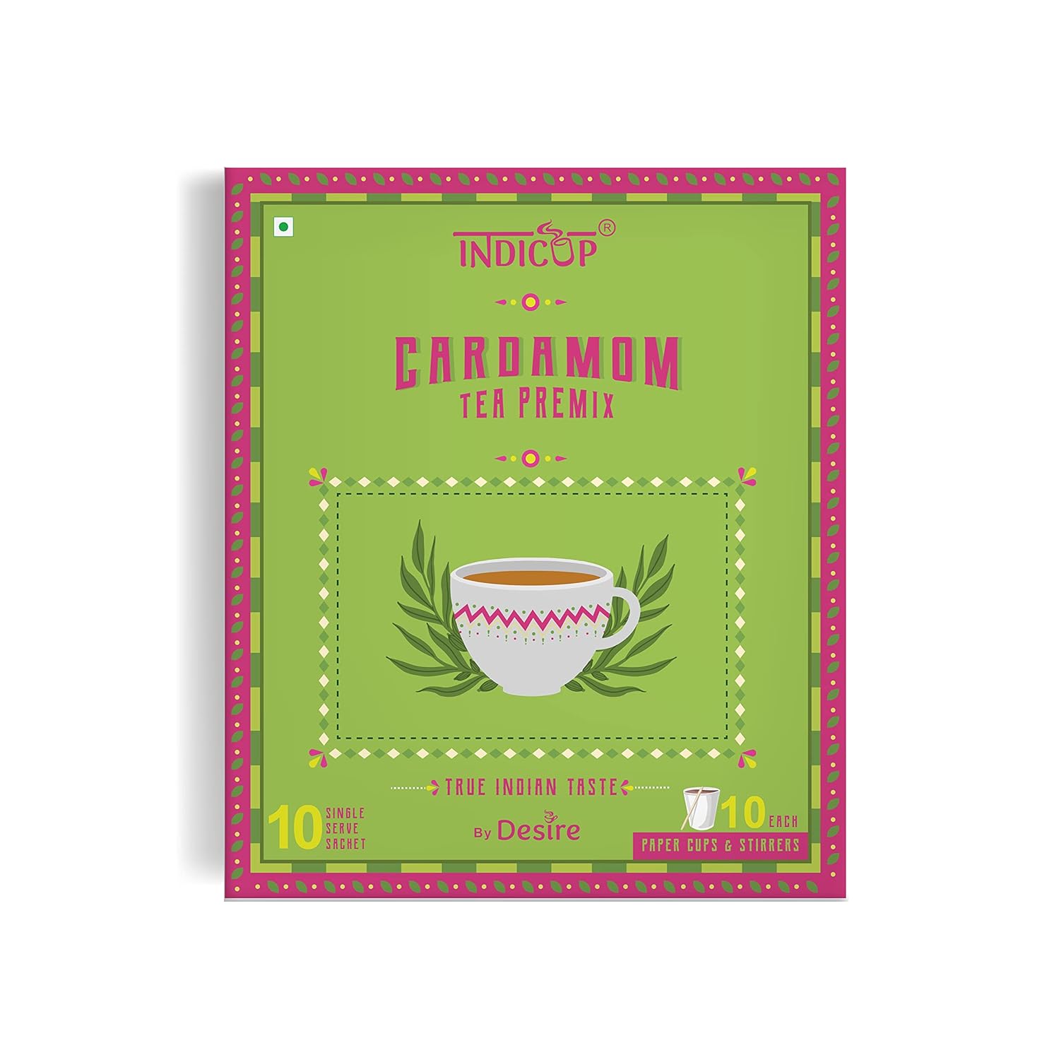 INDICUP Instant Premix Tea-Cardamom Flavor, 20 Sachets, Elaichi Chai Premix, Refreshing Taste, Sachets 1 Count (Pack 2)
