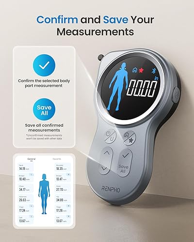Miniatura 5 de RENPHO Cinta métrica inteligente con pantalla grande, cinta métrica de cuerpo Bluetooth con aplicación para pérdida de peso, forma de fitness,