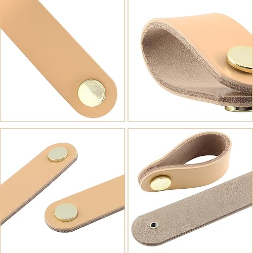 Miniatura 3 de Piutouyar Paquete de 6 tiradores de cuero modernos para cajones, 5.6 pulgadas, color carne, piel sintética, 5.591 in x 0.965 in