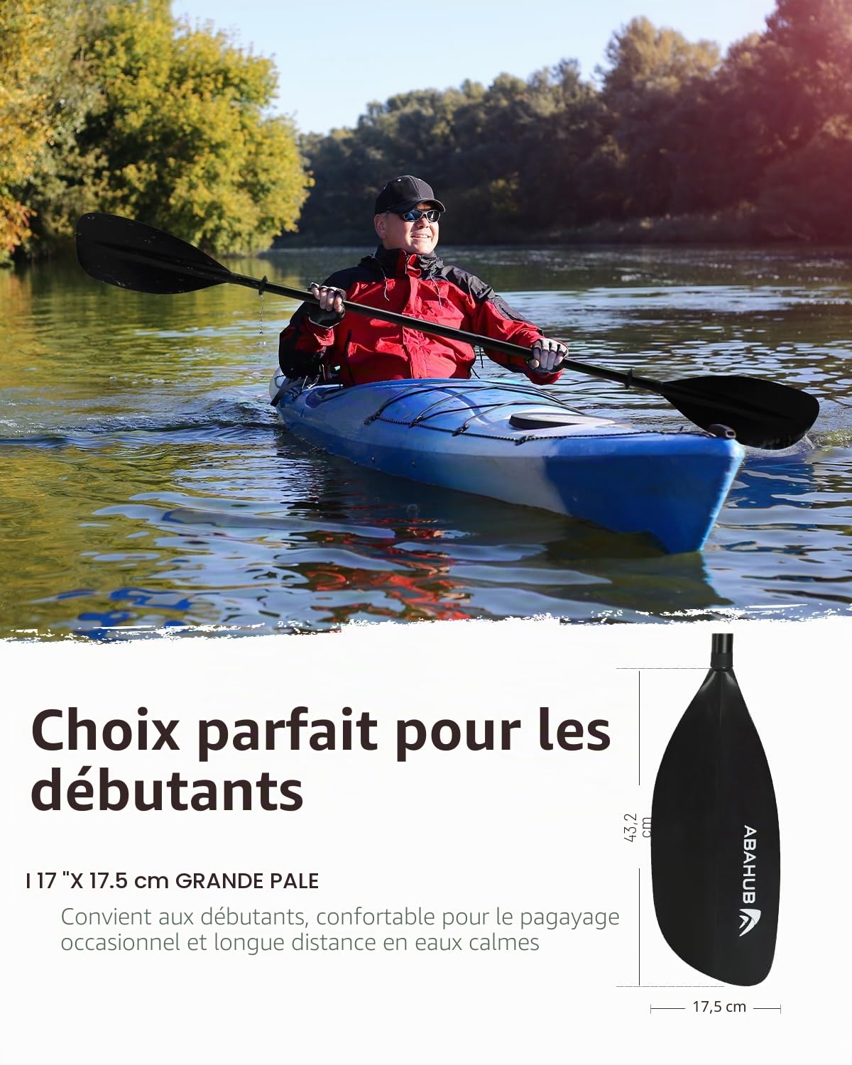 Abahub Pagaie Kayak Réglable 210cm à 230cm Rame Double Paddle Aluminium pour Kayak Aviron Bateau Canoë, Kayak Alliage D’Aluminium Tige Lames en Plastique en 12 Couleurs