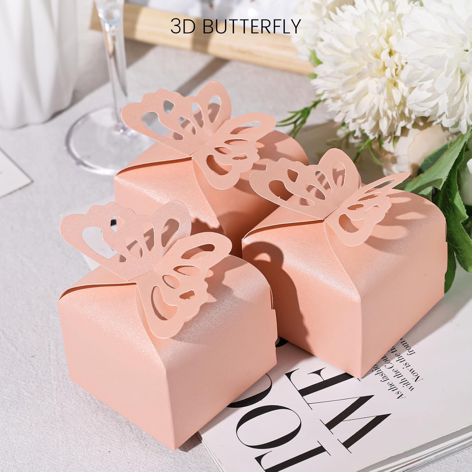 VGOODALL 50PCS Party Favor Boxes, 2.4" x 2.4" x 1.8" 3D Butterfly Candy Boxes Pink Baby Shower Favors for Wedding Birthday Party Gift - Image 3