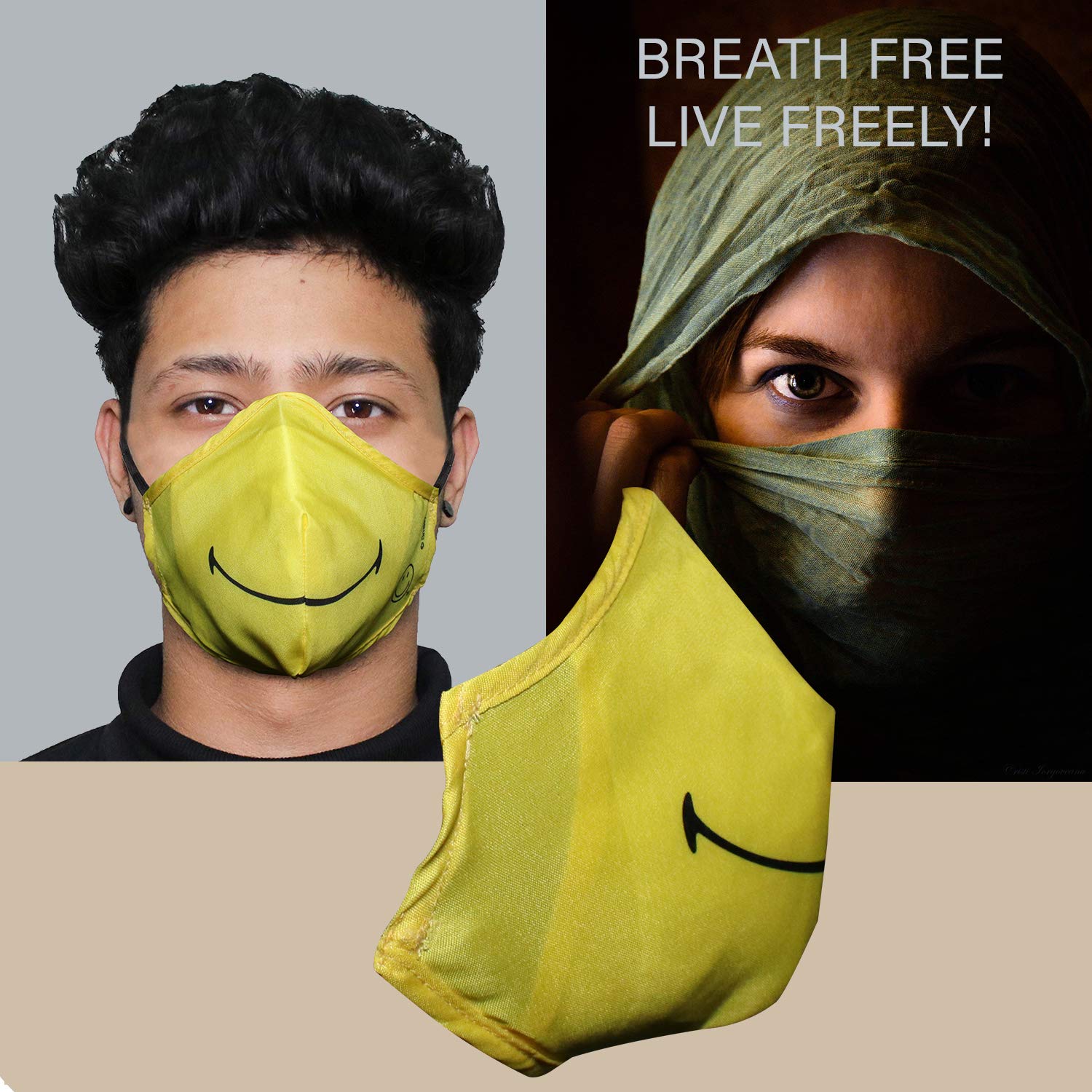ORILEY ORSM12 Smiley Washable & Reusable Face Mask with 2 Replacement Filter & Adjustable Headloop Elastic Breathable Protective Mouth Cover (10 Pcs) 2