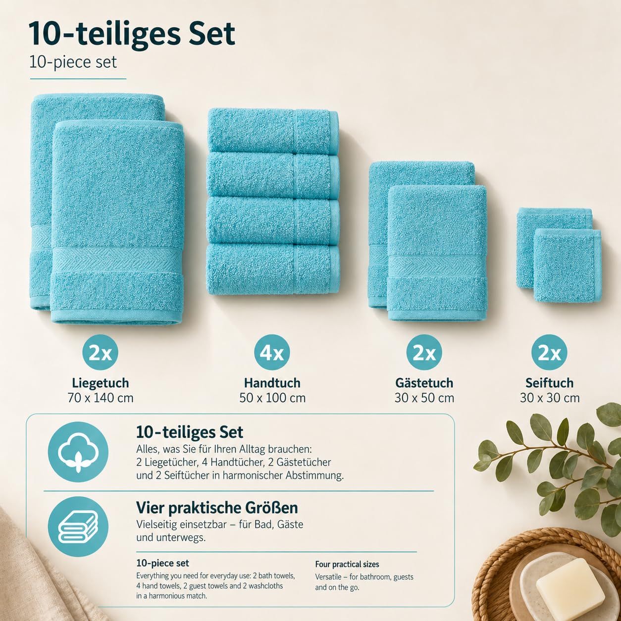 Betz Set di 10 asciugamani Classic 100% cotone 2 lavette 2 asciugamani per ospiti 4 asciugamani 2 asciugamani da doccia diversi colori