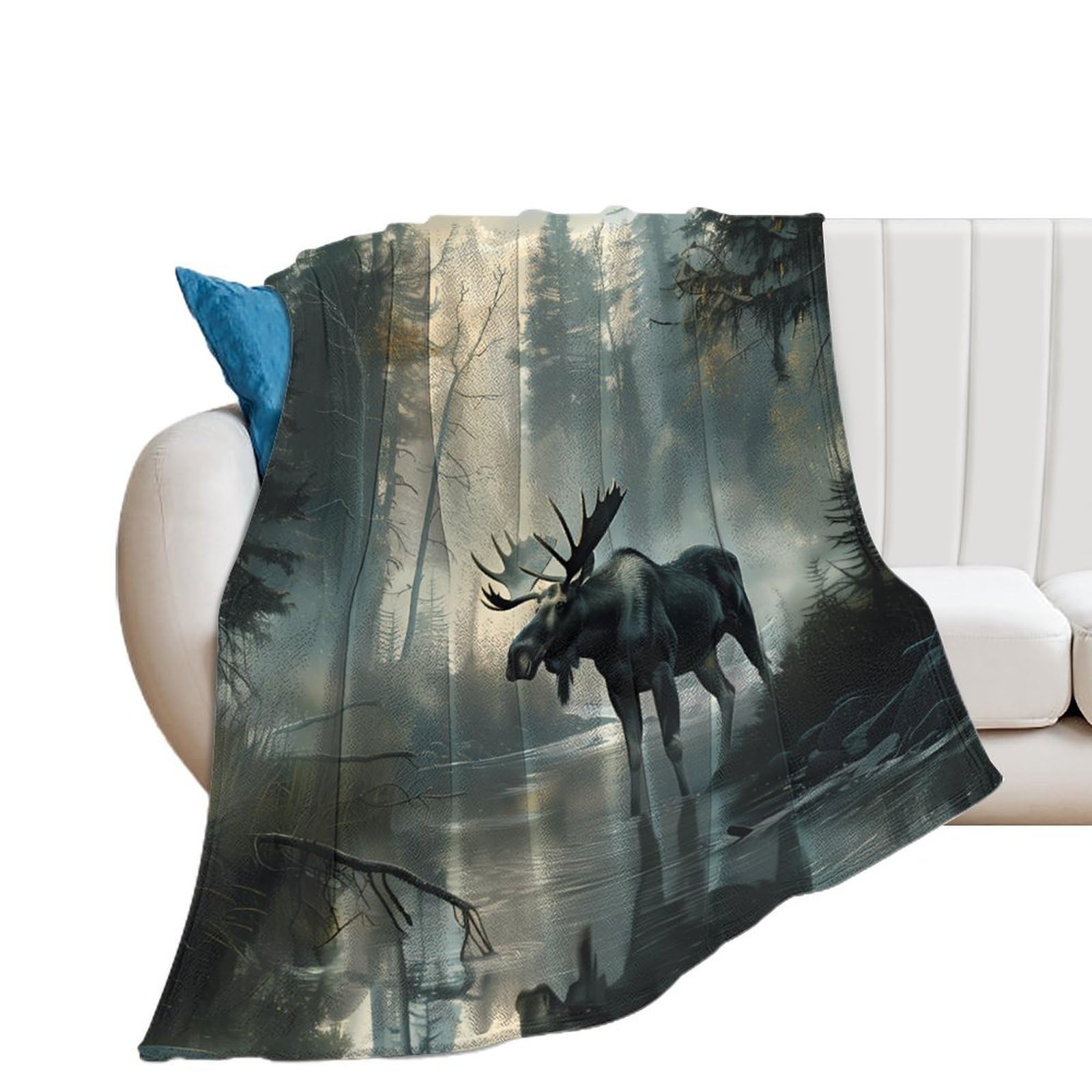 OUTBDNVFSA Moose Western Animal Throw Blanket Lightweight Summer Blankets for Bed Sofa Camping Travel