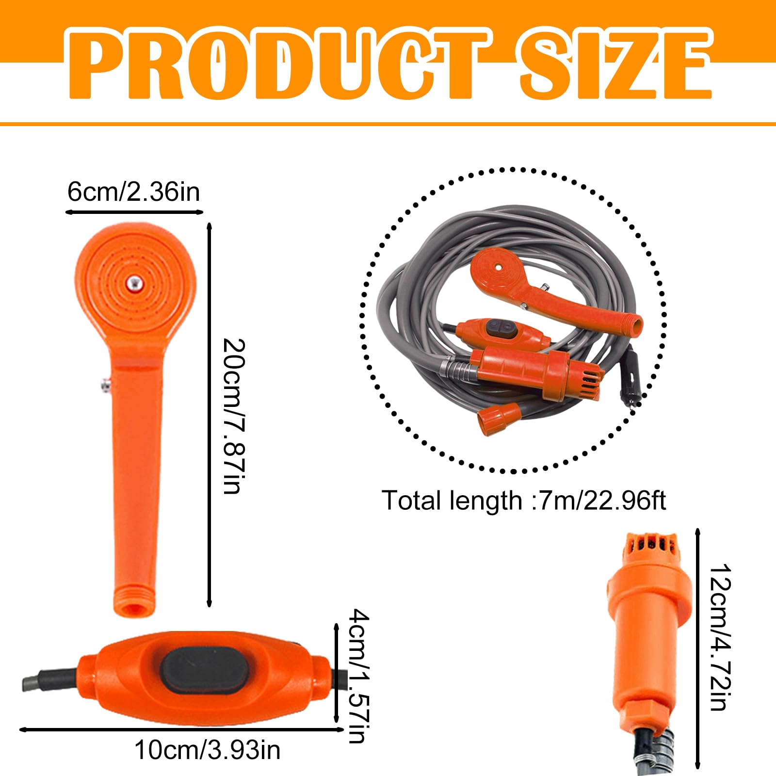 Doccia portatile da campeggio, doccia da campeggio, 12 V, presa accendisigari da 12 V, per esterni, portatile, con pompa a immersione, doccia esterna con soffione per auto, roulotte, camper, caravan