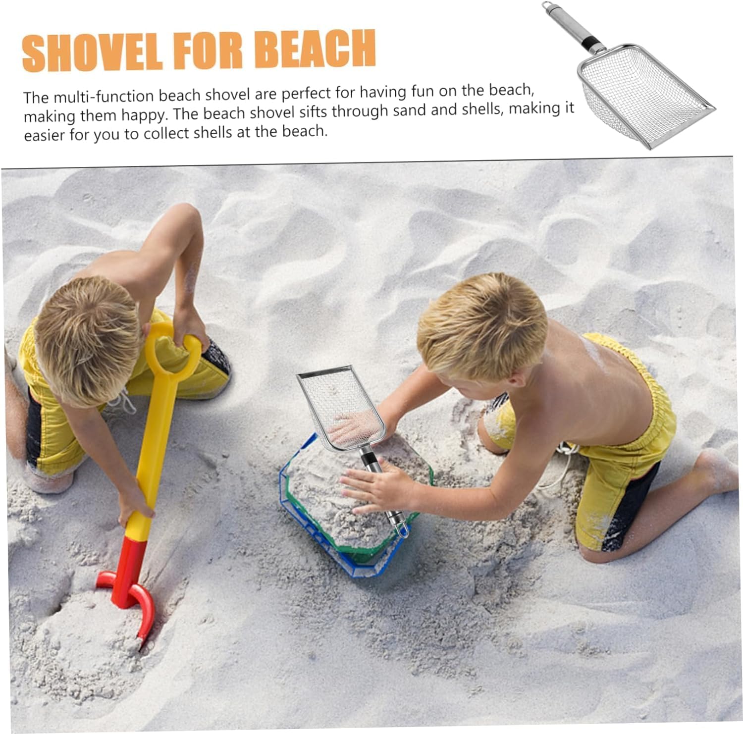 6Pcs Shelling Tools for Beach Include Beach Mesh Shovel, Sand Sifter with Extra Long Adjustable Handle and Mesh Beach Bag, Collecting Shells Beach Toys or Kids Girls Boys(6Pcs)