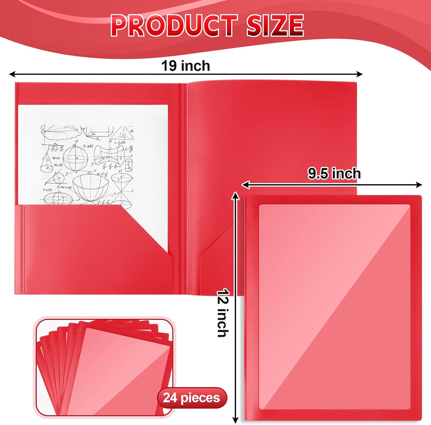 Teling 24 Pcs Plastic Folders with Front Clear Pockets and Business Card Holder 2 Pockets Folders for Letter Size Paper, School Office Financial Statements Supplies Nice Gift for School (Red)