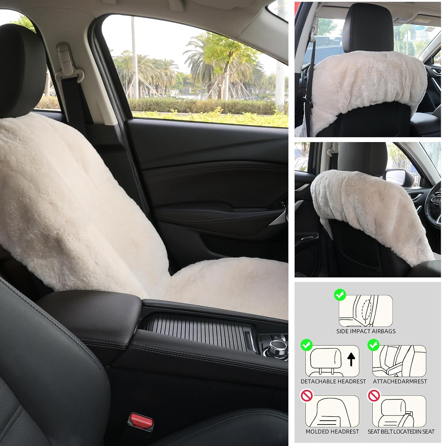 AEGIS Cover Sheepskin Seat Covers, Semi-Custom Merino Wool Front Car Seat Covers,Super Soft Dense Pelt,Luxury Car Interior, Universal Fit for Most Automobiles, SUVs,Trucks,Sedan (Sand, 1Pack)