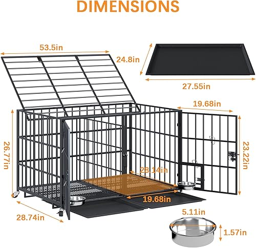 Miniatura 2 de Dosker Jaula para perros grandes y medianos de 54 pulgadas, para perros grandes, dobles y medianos, jaulas de metal resistente, apilables, con parte