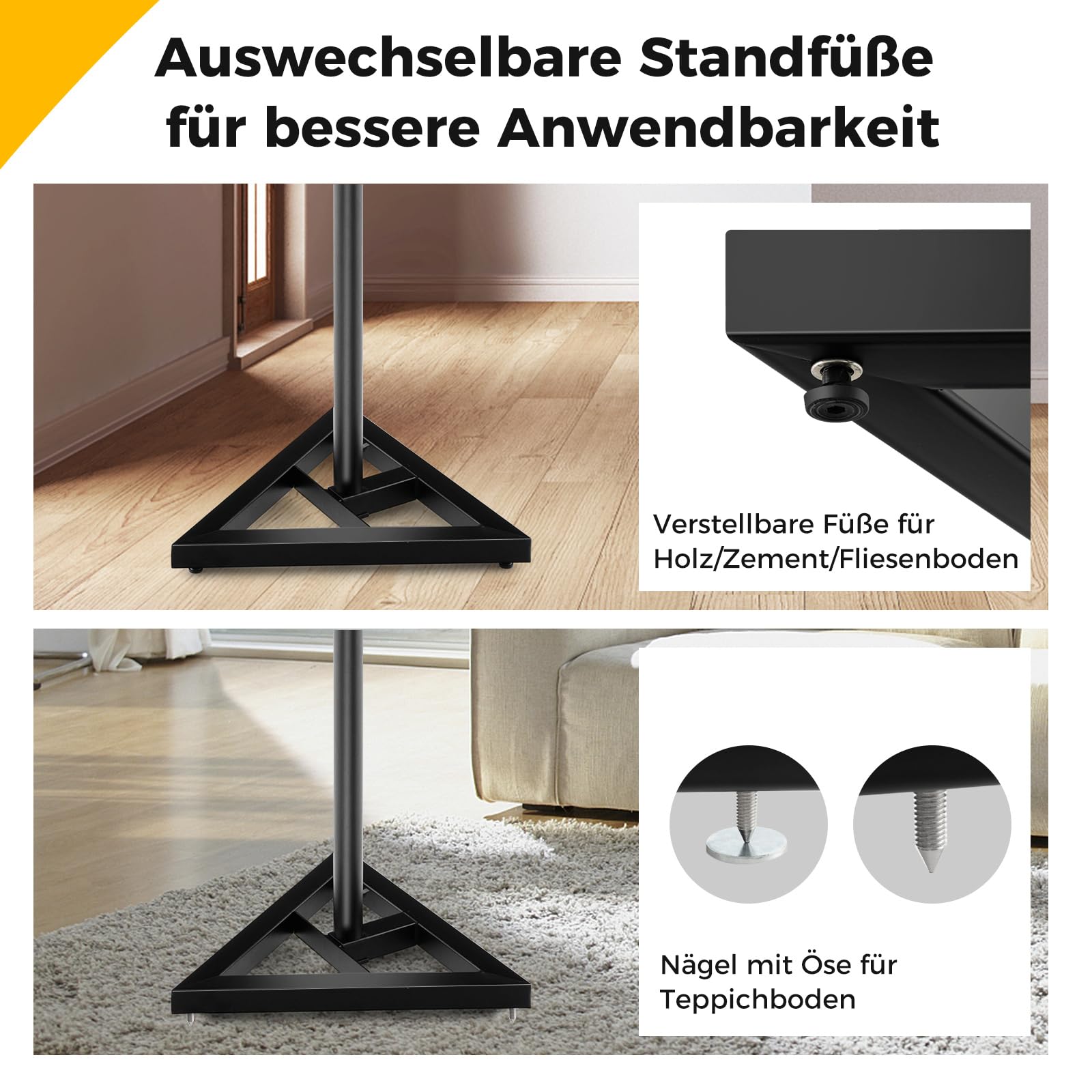 COSTWAY 2er Set Lautsprecherständer, Boxenständer 97-157cm höhenverstellbar mit stabilem Dreiecksfuß, Bodenständer bis 50kg Belastbar