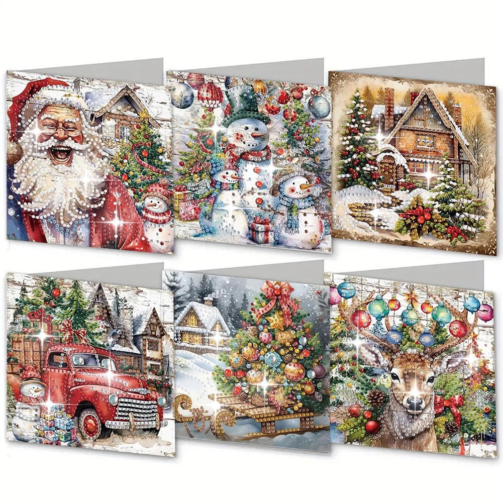 6 Pack Christmas DIY Diamond Greeting Cards Set,5D Diamond Art Painting Christmas Cards with Envelopes,Xmas Tree Birthday Holiday Greeting Card, Craft DIY Card Making Kits Creative Gift