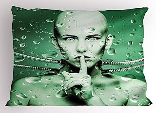 Ambesonne Futuristic Pillow Sham, Robot Girl with Cables in a Glass Underwater Design Print, Decorative Standard Size Printed Pillowcase, 26