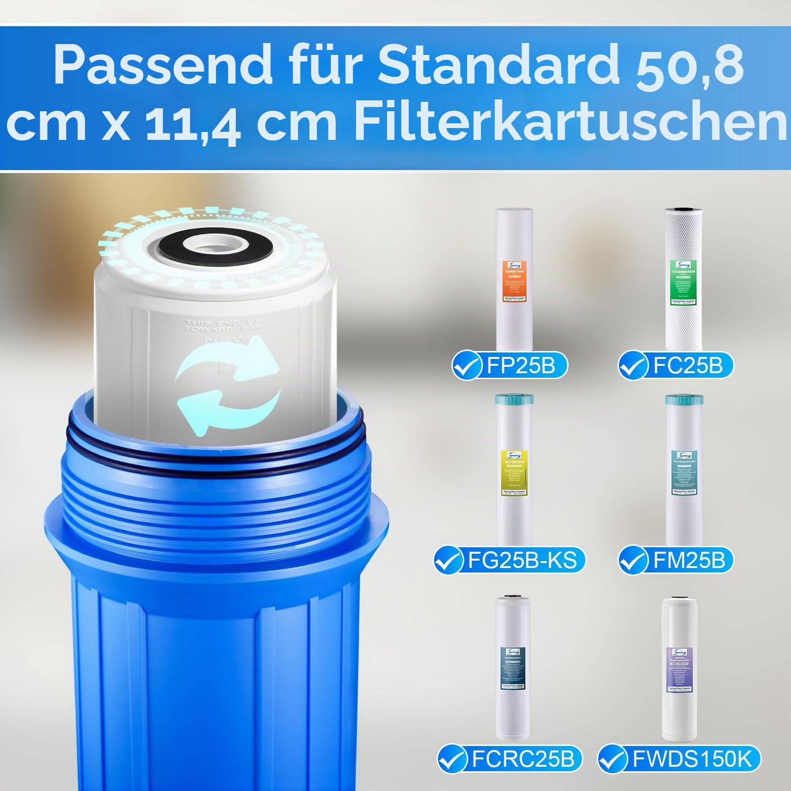iSpring HB28B 20 Zoll Wasserfiltergehäuse für das ganze Haus, passend für 4,5 x 20 Zoll Kartusche, 1 Zoll Auslass/Einlass