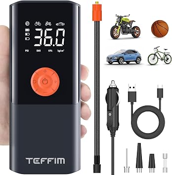 Tire Inflator Portable Air Compressor with Digital Pressure Gauge, 12V Smart Air Pump for Car Tires, Motorcycle, SUV, Electric Bike, Bicycle, Sports Balls with 10000mAh Battery & LED Light