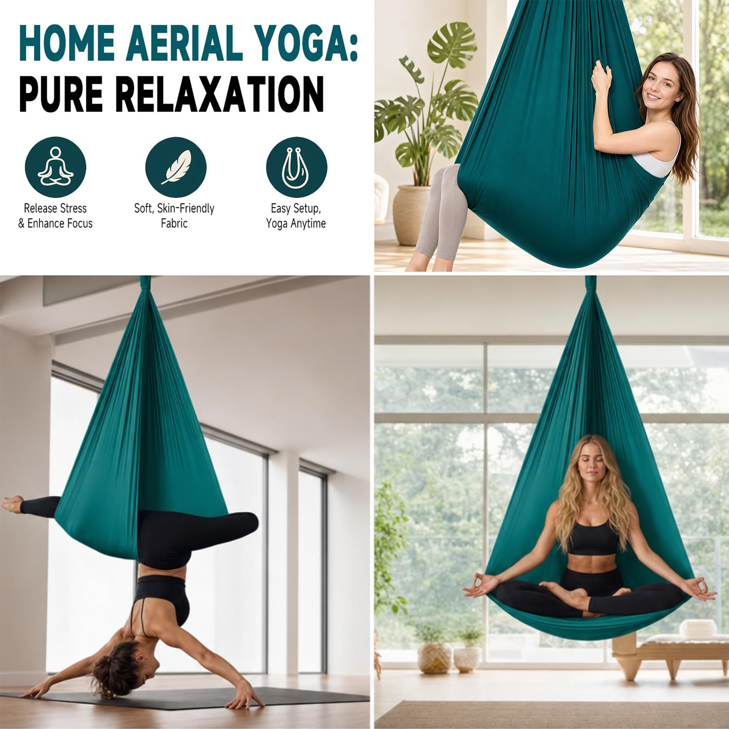 Aerial Yogatuch 280x150cm Yoga-Set für Erwachsene, Yoga Hängematte zum Aufhängen Aerial Yogas Set für drinnen und draußen 200 kg Belastung,inkl. Kompletter Installationshardware für Fitness
