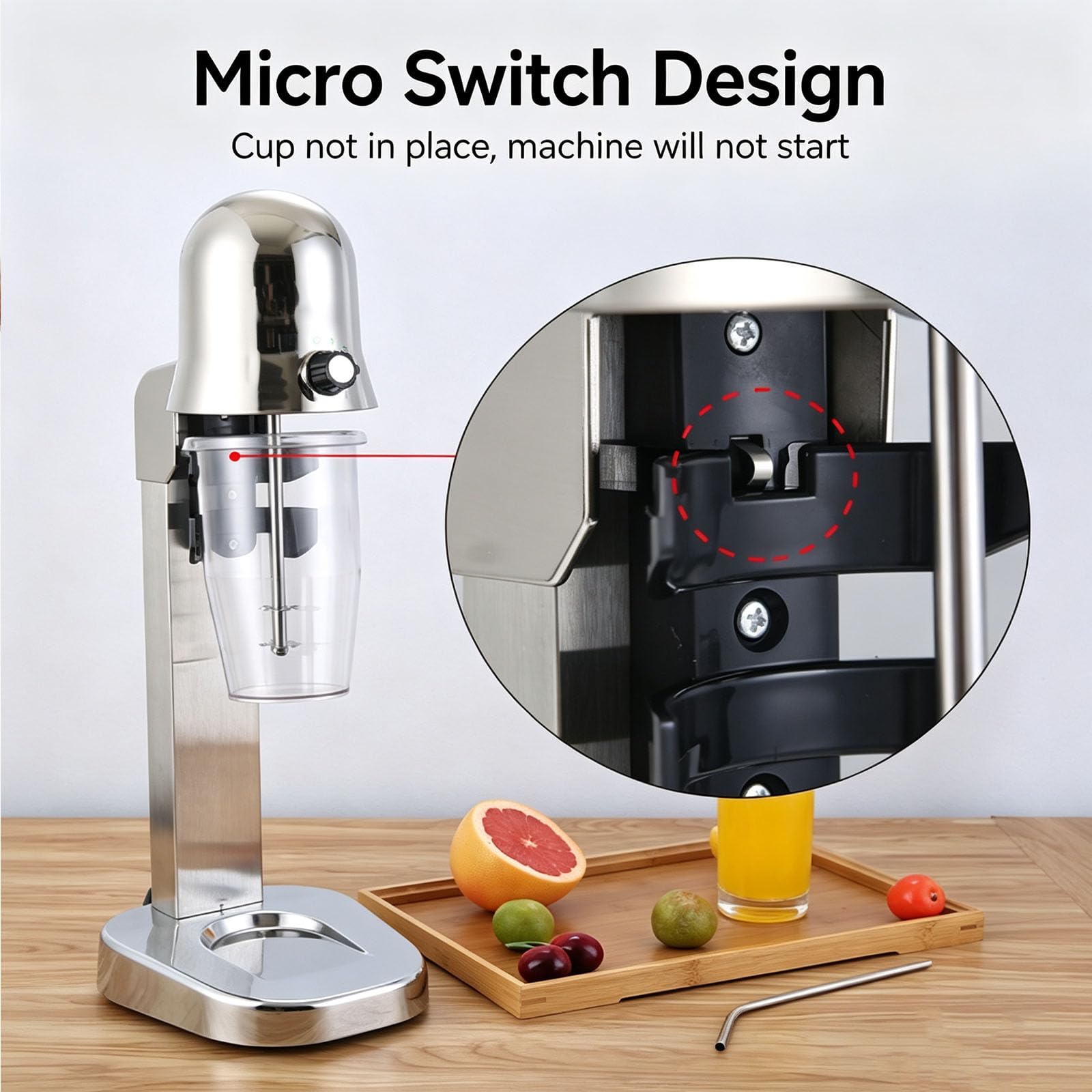 Frullatore Elettrico Per Milkshake, Con Testa Rotonda, In Acciaio Inossidabile, 2 Velocità, 18000 Giri/minuto, Ideale Per Bar, Frullati, Smoothie, Facile Da Pulire E Dal Design Resistente.