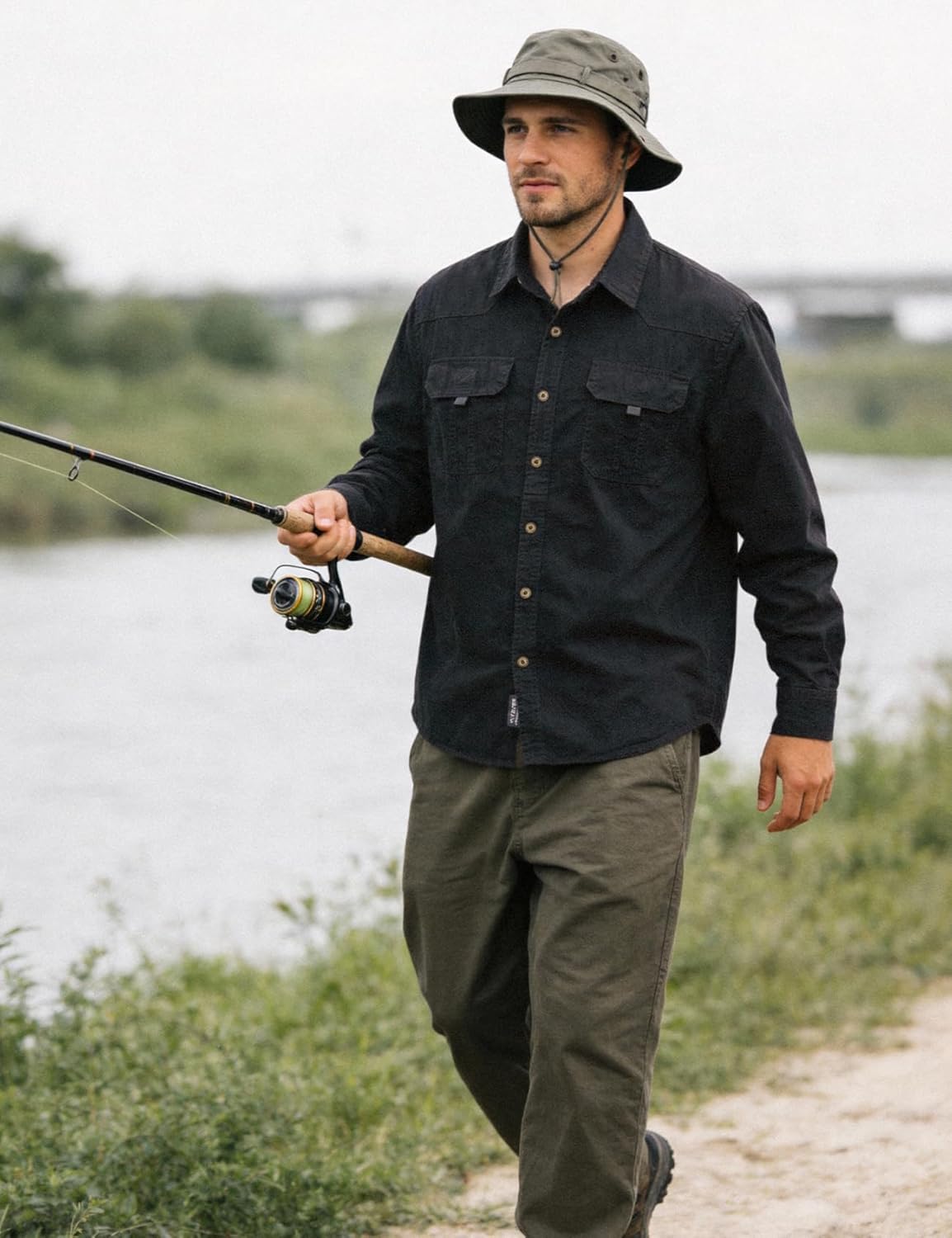 Flygo Long Sleeve Work Shirts for Men Casual Cotton Button Down Western Cowboy Cargo Shirt for Hiking Safari Camping - Image 5