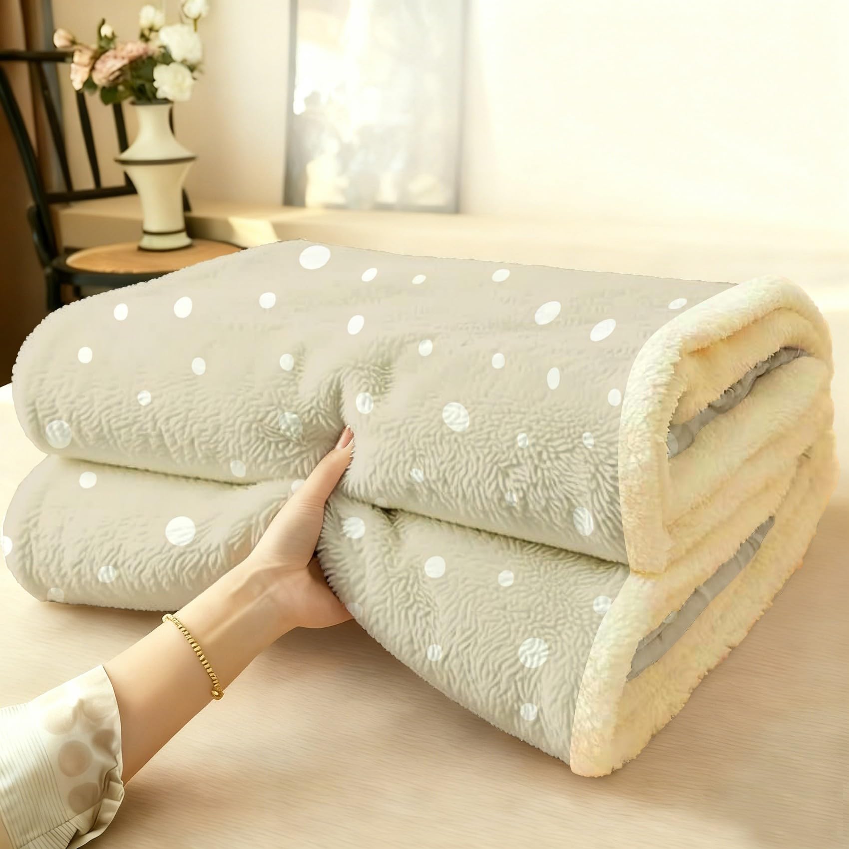 Weiße Punkte Fleecedecke 130x150 cm – Extra dick & kuschelweich, Abstract Patterns Flauschige Decke für Einzelbett, Sofa & Wohnzimmer, Überwurf
