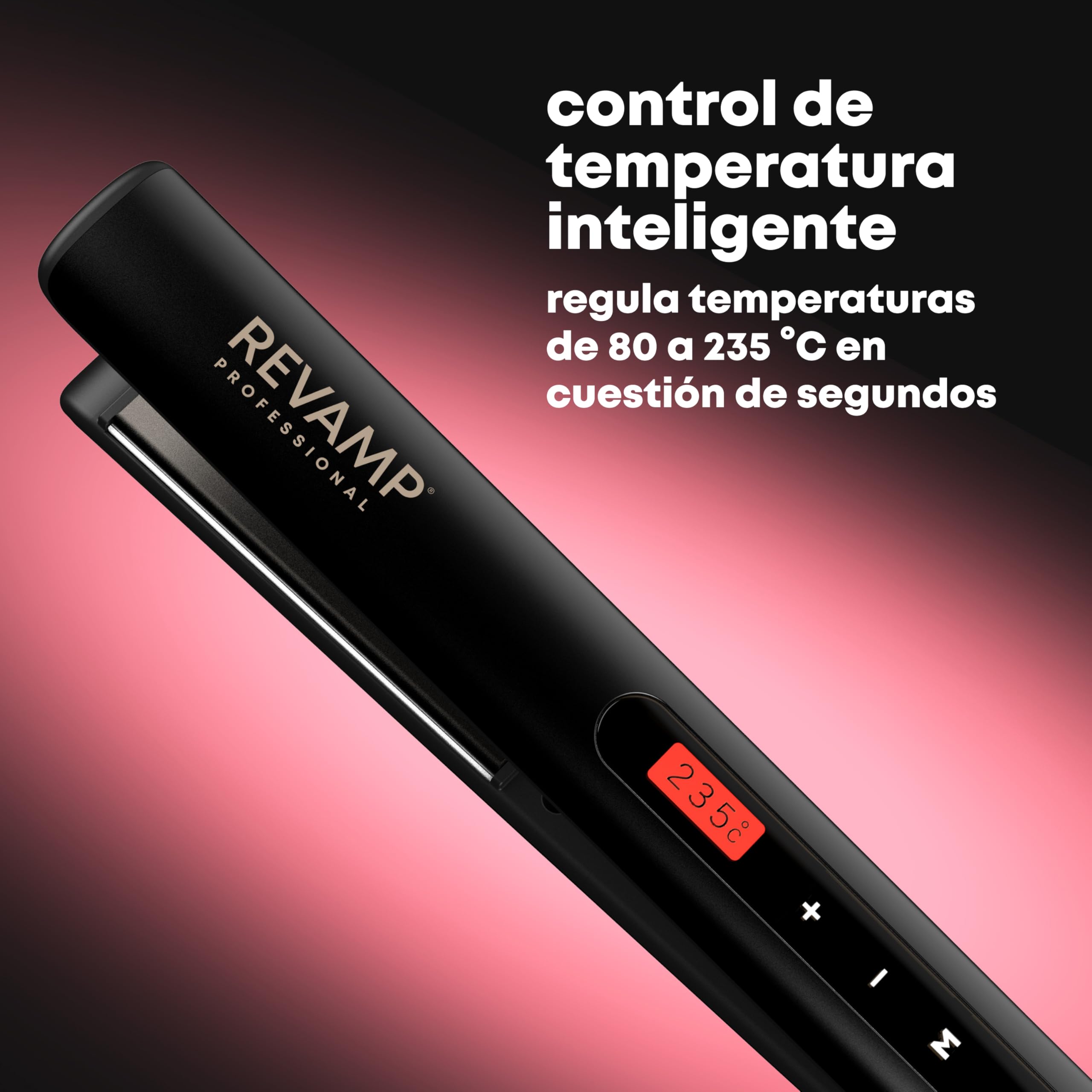 REVAMP Progloss Touch Digital Plancha de Pelo con Placas de Cerámica – Alisadora y Moldeadora de Cabello para Alisado y Rizado, Control Táctil del Calor, Iónes Negativos, Cable Giratorio de 3m