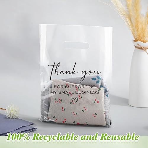 Miniatura 4 de Crtiin 100 bolsas transparentes de mercancía con asas troqueladas, bolsas de plástico para compras, 9 x 12 pulgadas, bolsas de embalaje
