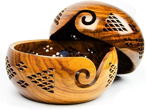 Miniatura 6 de Nagina International Cuencos de almacenamiento de hilo hechos a mano de palisandro prémium con parrillas decorativas talladas hechas a mano,