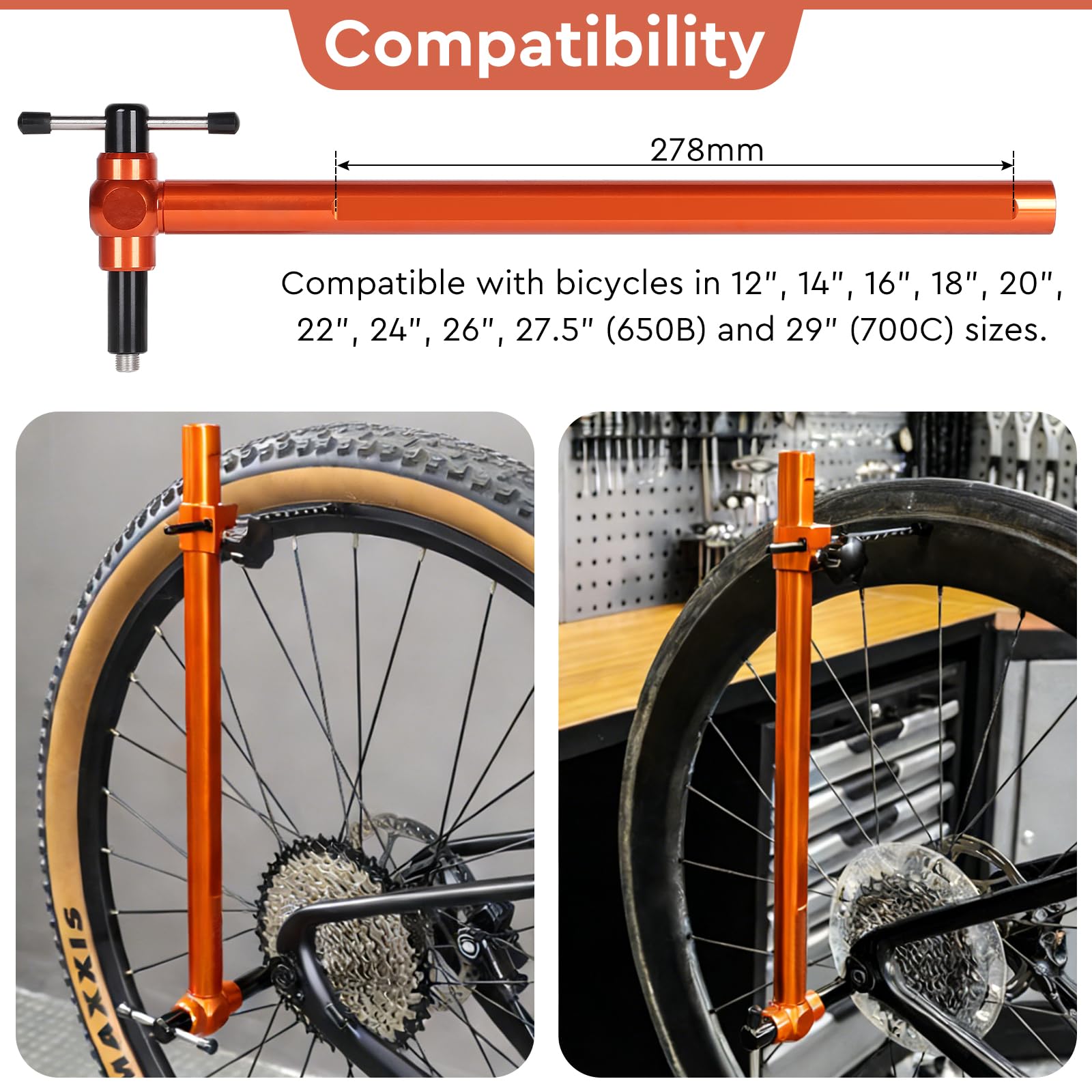 EFUTURETIME Dima Raddrizza Forcellino Cambio Bici 12"-29" | Allineatore Forcellino per Ruote da 12", 14", 16", 18", 20", 22", 24", 26", 27,5" e 29"