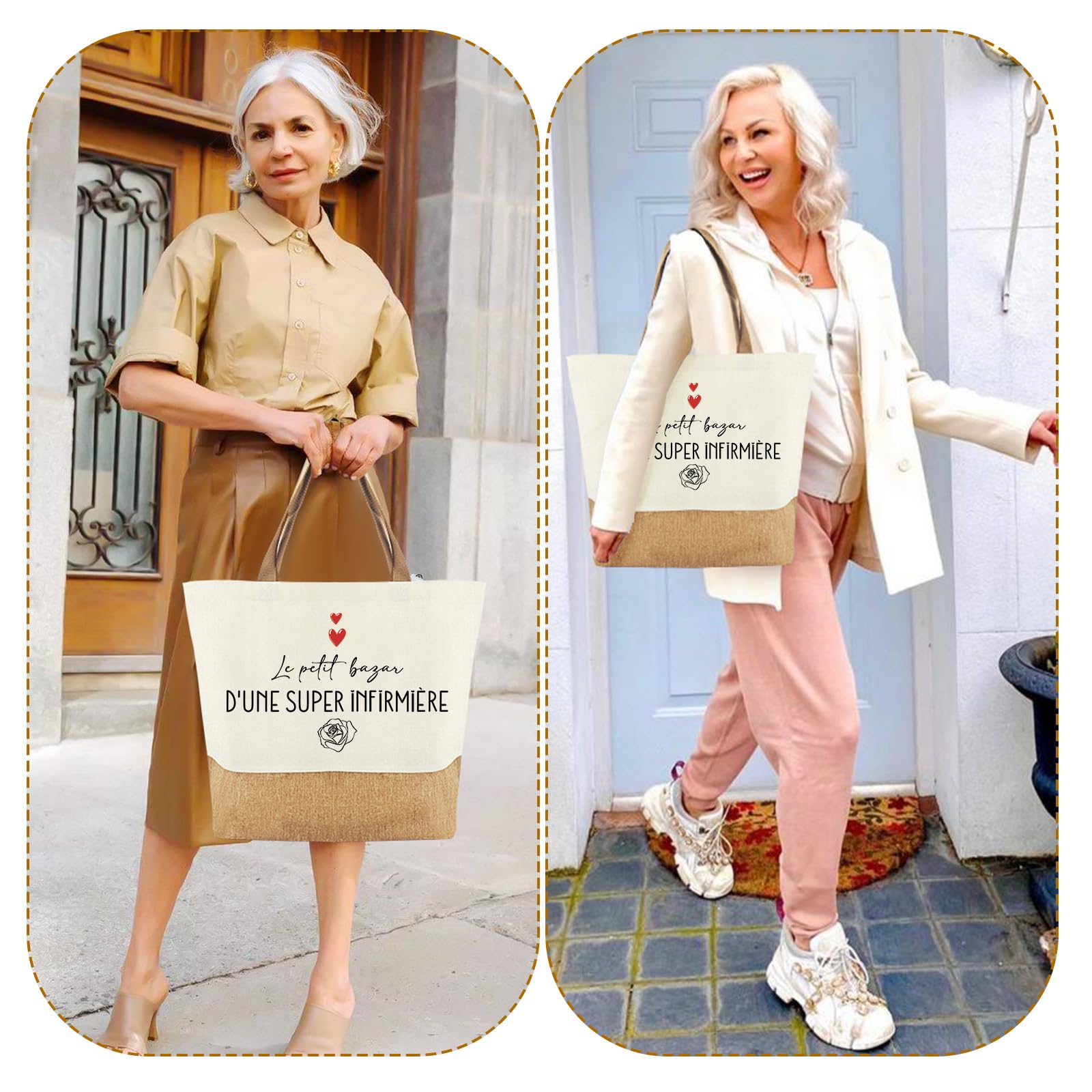 Sac Jute Tote Bag Femme Cadeau Infirmière Cabas Plage Courses Coton Jute