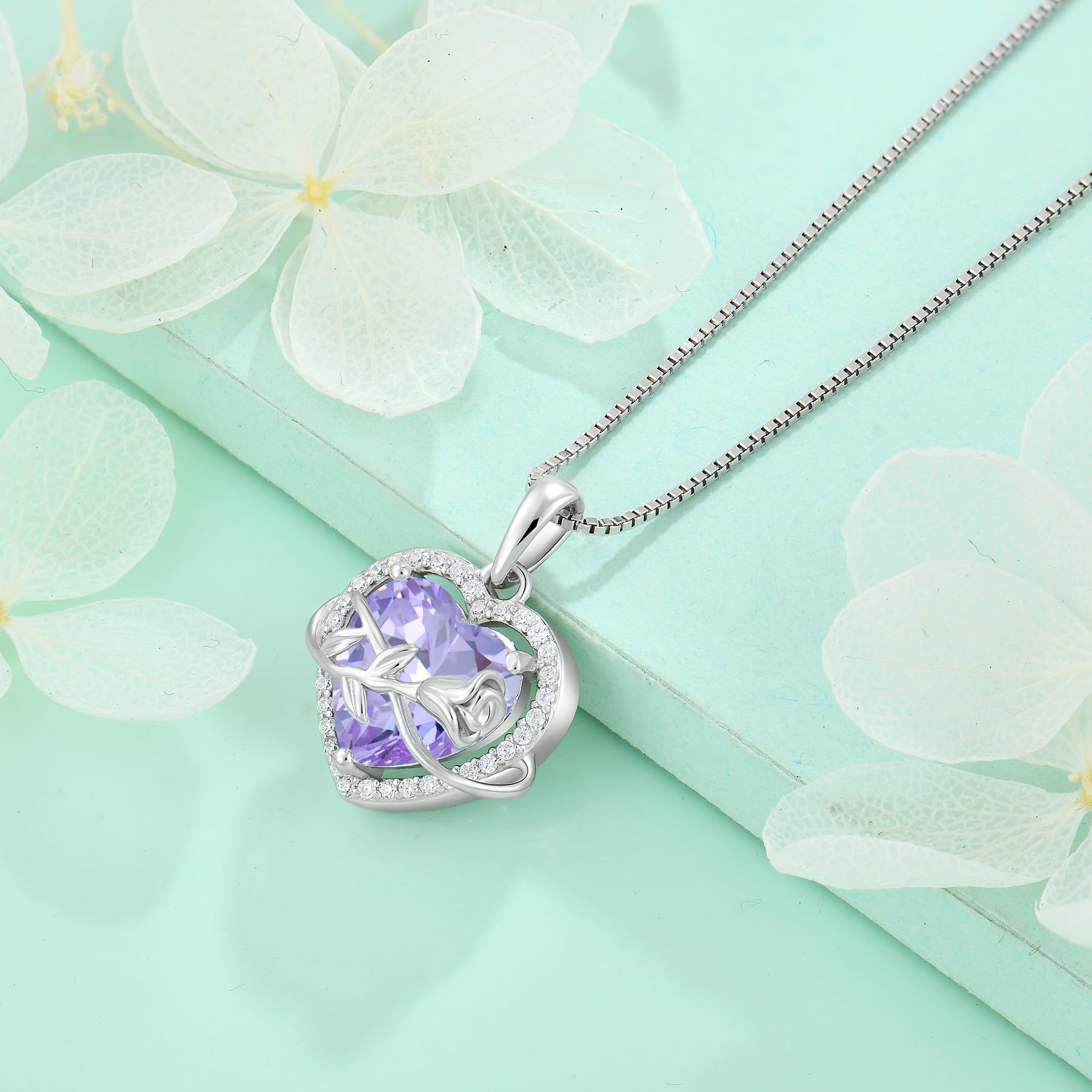 starchenie Collana Cuore Donna Argento 925 con Rosa Eterna Pietra Portafortuna Zirconi Ciondolo Regalo Gioielli