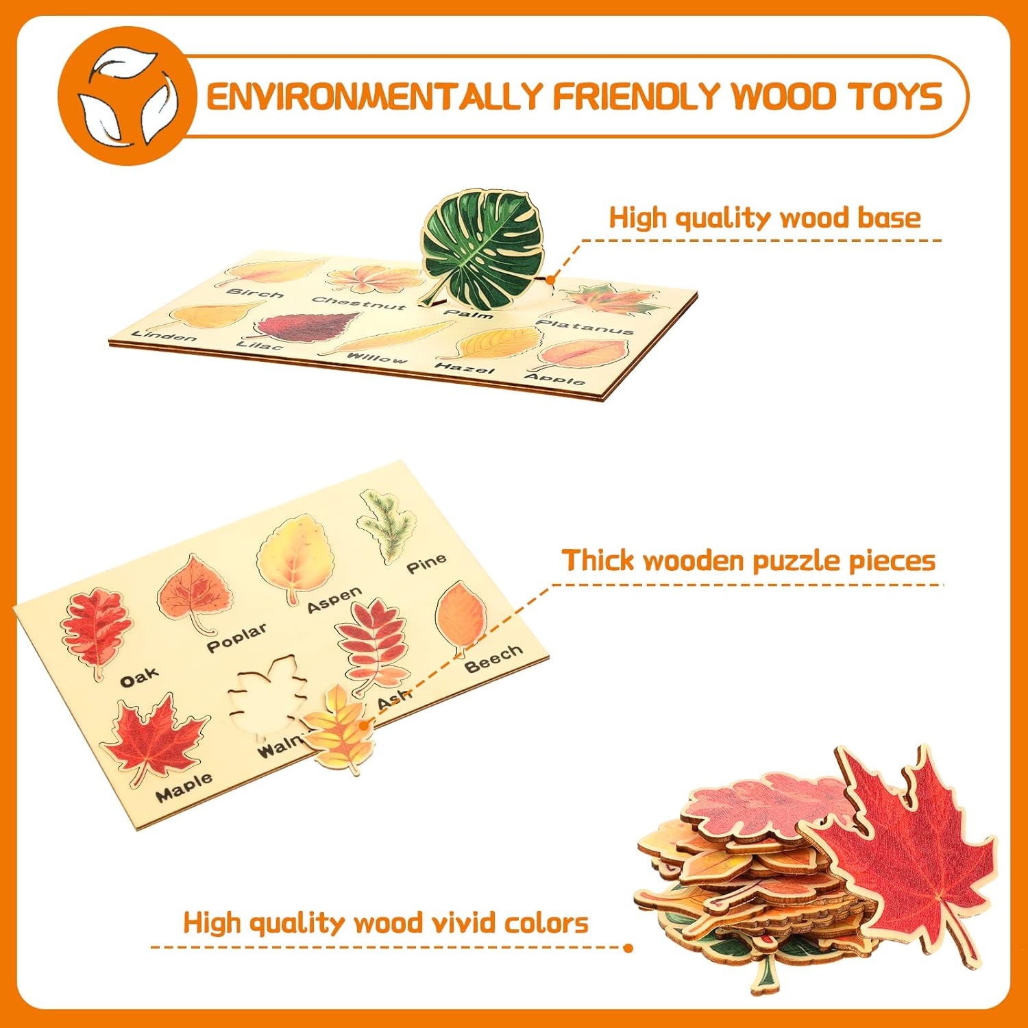 Kathfly 2 Pieces Leaf Wooden Jigsaw Puzzles Leaf Puzzle Montessori Gift Early Educational Learning for Birthday Gift Early Education Materials(Cute)