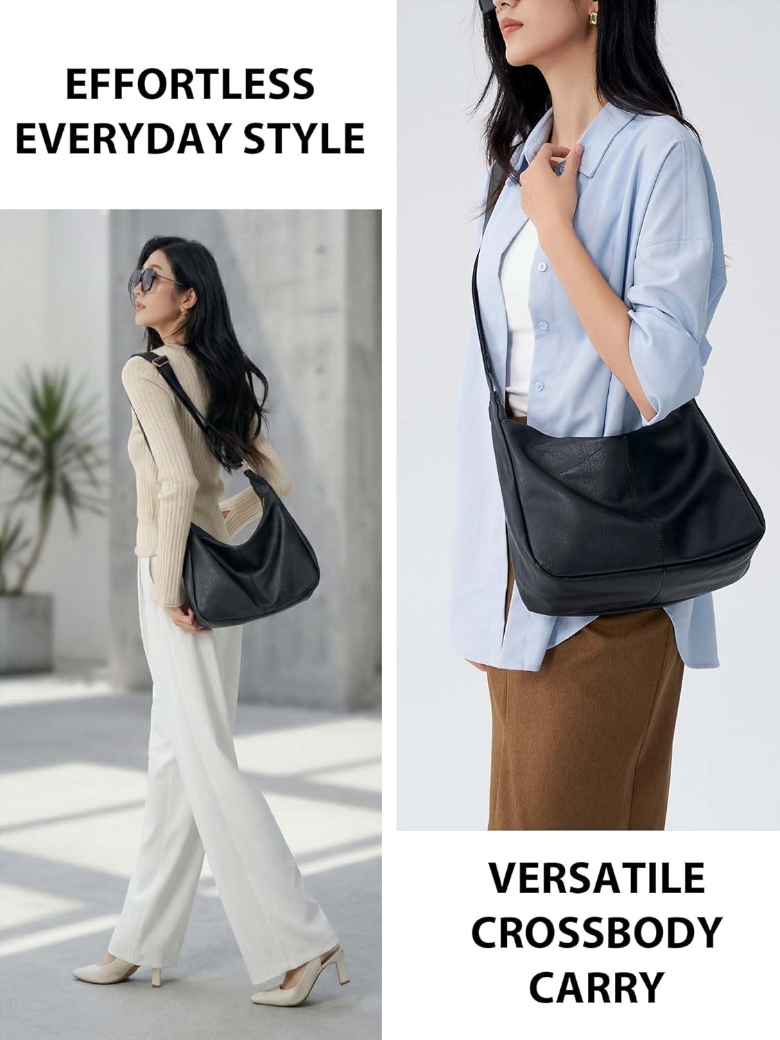 Purses for Women Slouchy Shoulder Bag Hobo Bag Soft Vegan Leather Adjustable Wide Strap Crossbody Tote Multi Pocket Handbags - Image 3