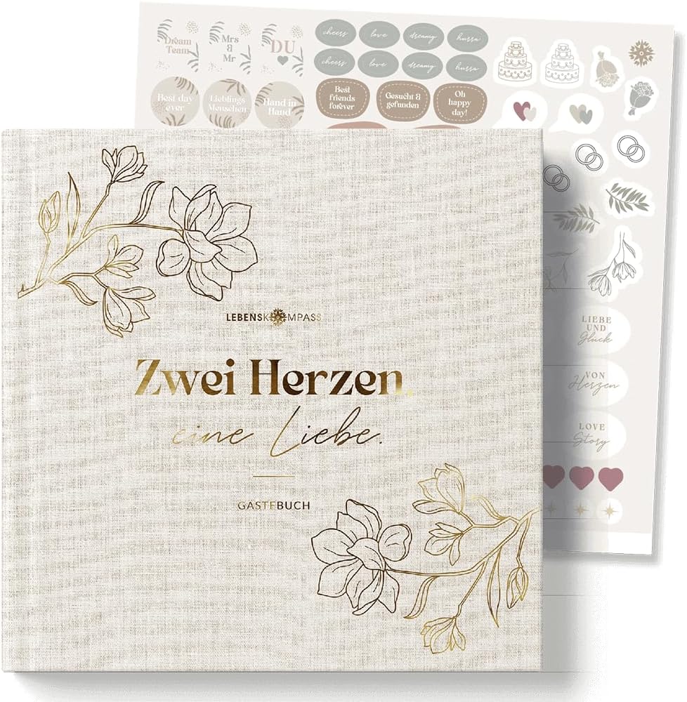 Gästebuch zur Hochzeit mit Fragen & Einleitungstext Hardcover quadratisch 104 Seiten