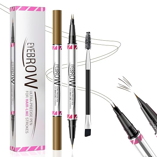2-in-1 Dual-Ended Microblading Augenbrauenstift, Augenbrauenstift Wasserfest, Wasserfest zum Gestalten natürlicher Augenbrauen, Eyebrow Pencil mit Pinsel, Langanhaltend wie echt (Dunkelbraun)