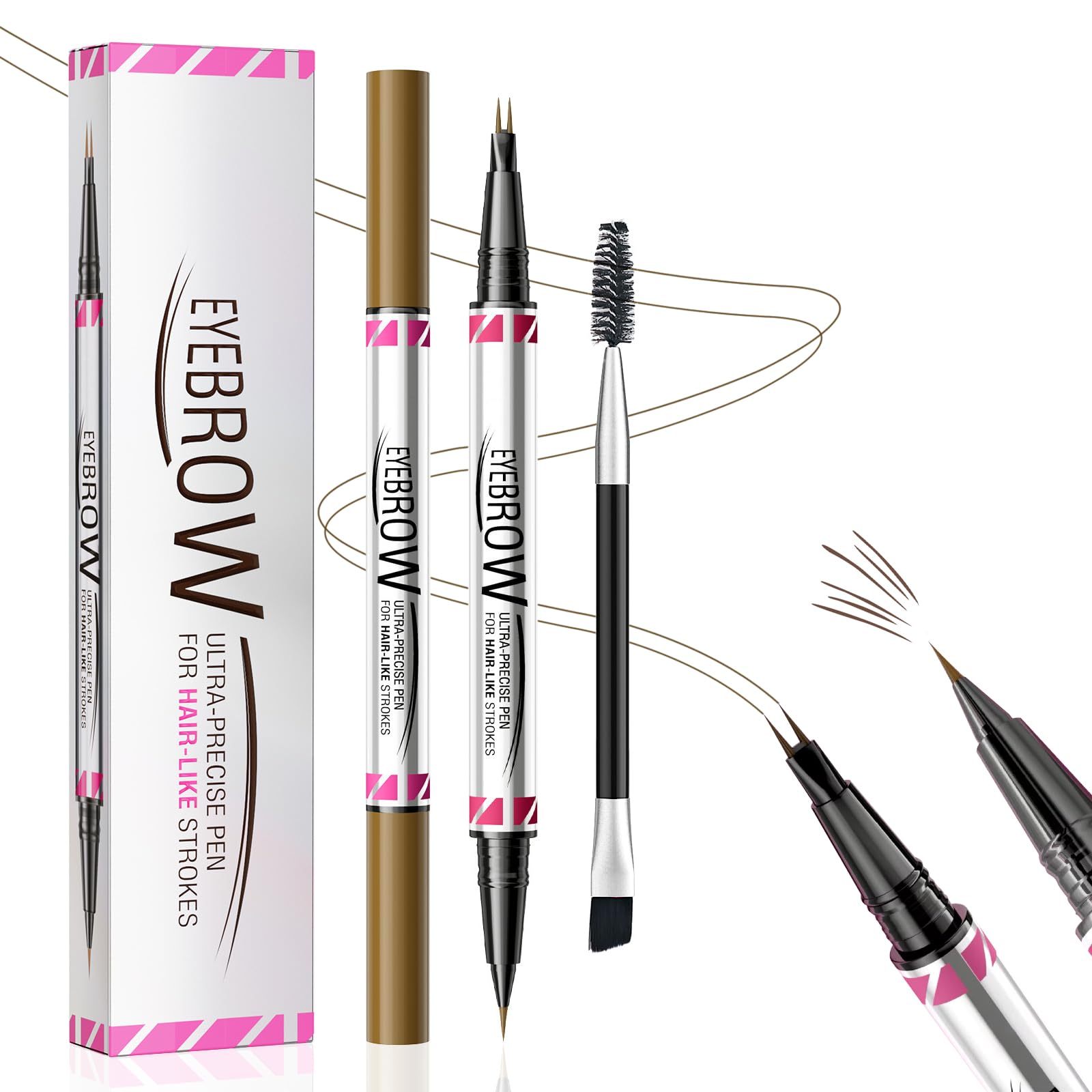 Matita per Sopracciglia Impermeabile Doppia Testa, Penna Eyeliner e Sopracciglia 2 in 1, Liquido Penna Sopracciglia Effetto Pelo per creare sopracciglia naturali, a lunga durata (Marrone scuro)