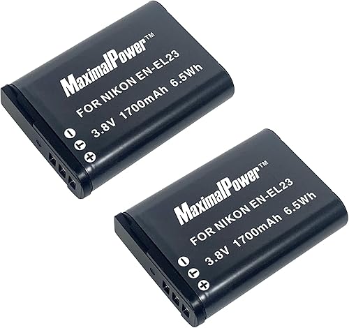 MaximalPower Paquete de 2 baterías de repuesto ENEL23 EN-EL23 para cámara digital Nikon Coolpix B700, P900, P600, P610, S810c