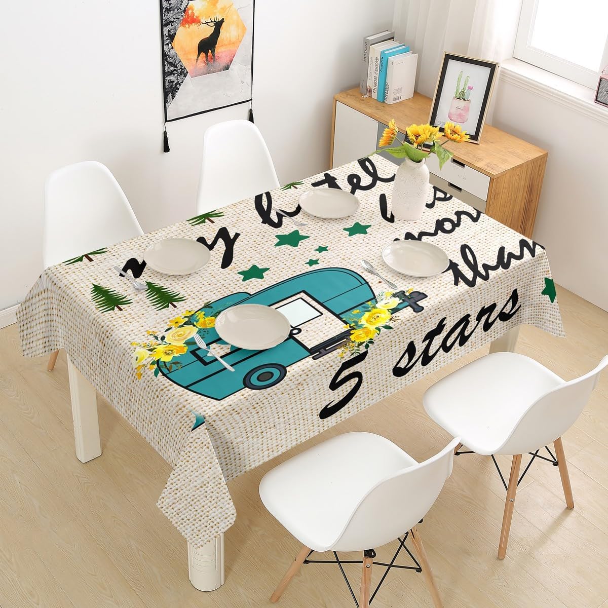 Manfei Happy Camping Tablecloths,Camper RV Trailer Decor