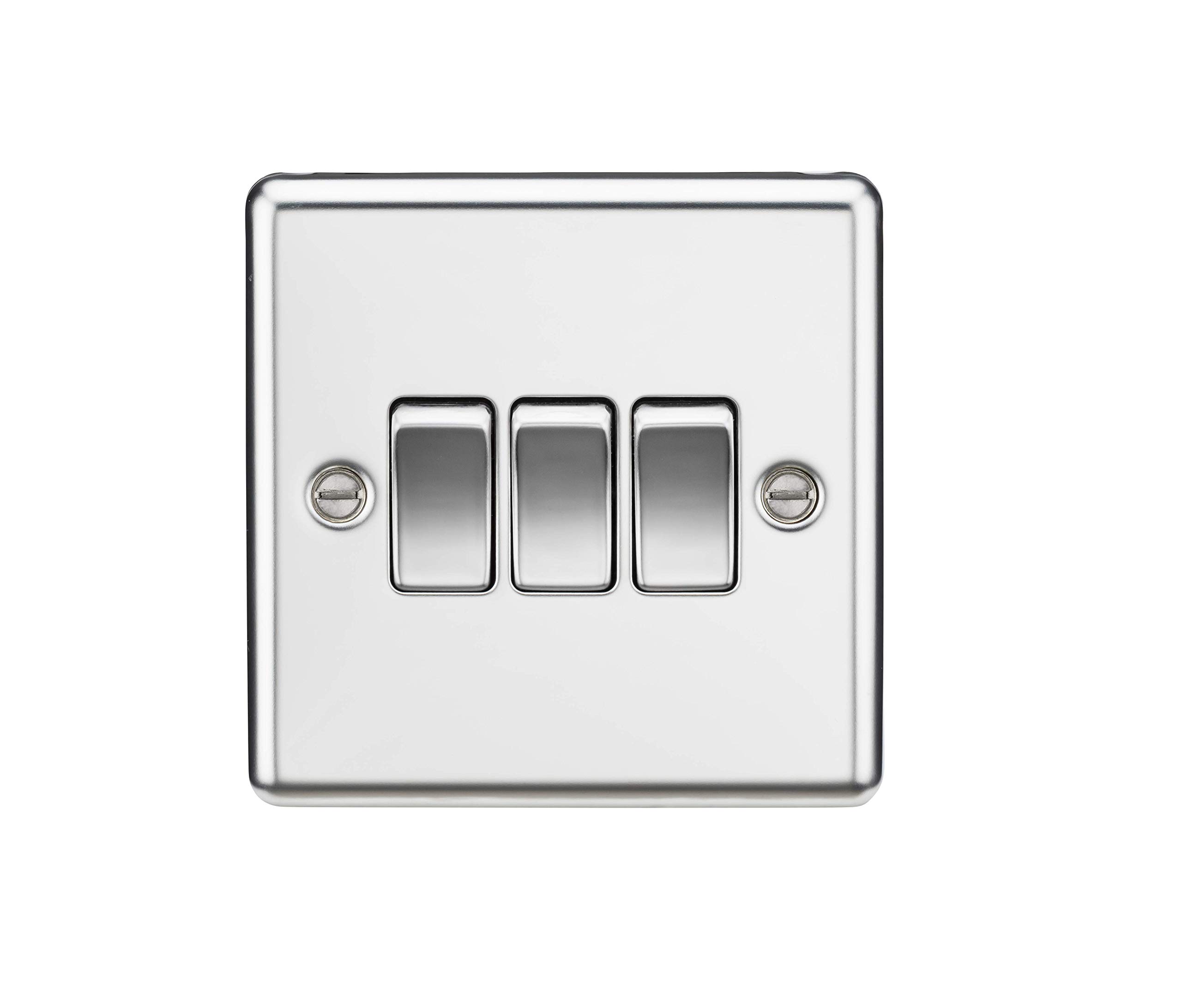 Knightsbridge Polished Chrome 10Ax 3G 2 Way Plate Switch - Rounded Edge