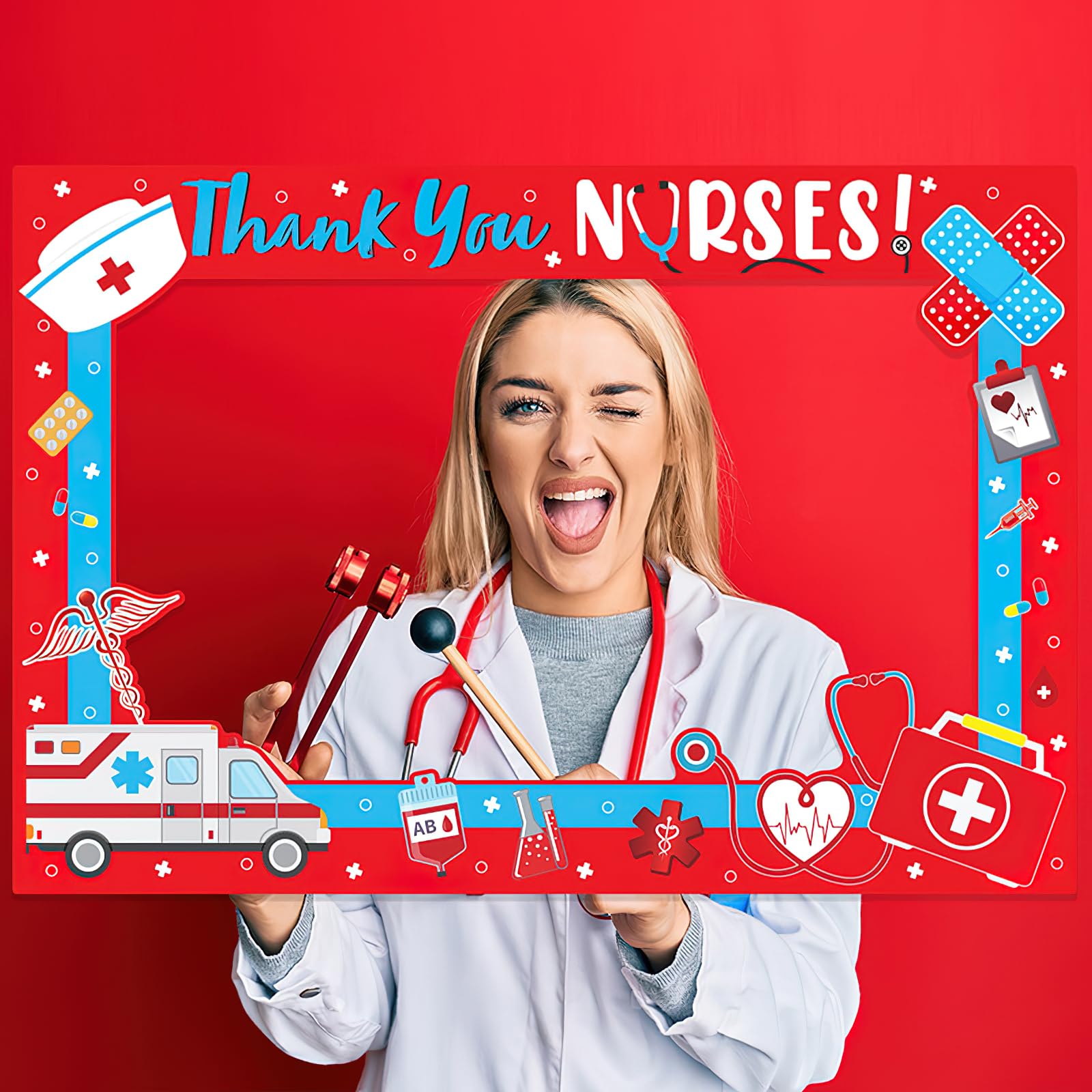 AUOCATTAIL Thank You Nurses rekwizyty do fotobudki ramka prezenty na tydzień pielęgniarki 2024 rekwizyty do fotobudki do selfie grupowe zdjęcie dekoracje imprezowe materiały