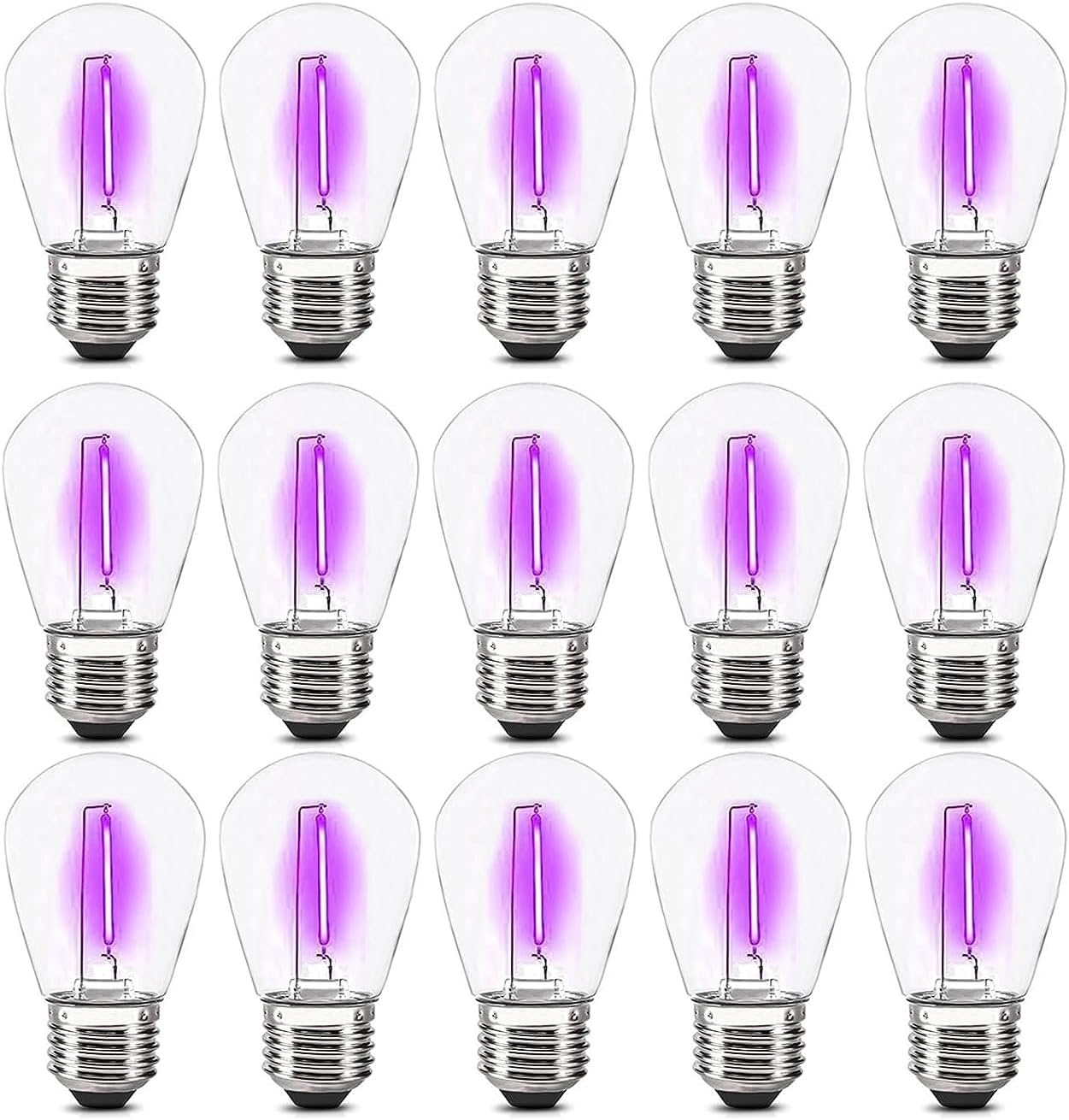 Sxminer 15 Pack S14 LED Bulbs Purple Led Replacement Bulbs 1W LED String Light Bulbs Purple E26 Base Edison Bulb Plastic Shatterproof Decorative Bulbs for Outdoor String Light Home Patio Decor(Purple)