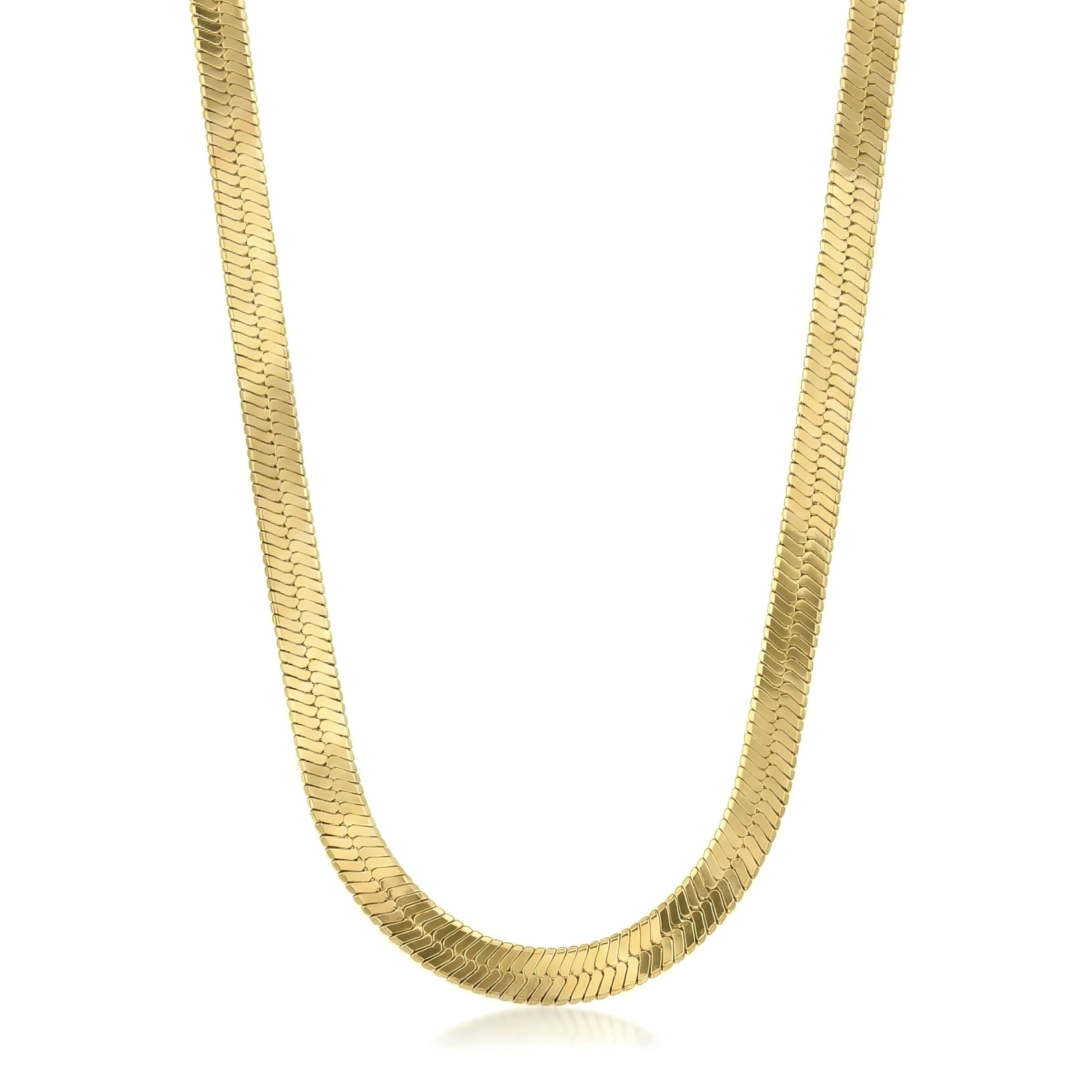 ONTHOLOGIE, Herringbone Chain Necklace for Women Men 18K Gold Over Italian 925K Stamped Solid Sterling Silver, 3.4mm-5.5mm-7mm-9.4mm-11mm Wide Flat