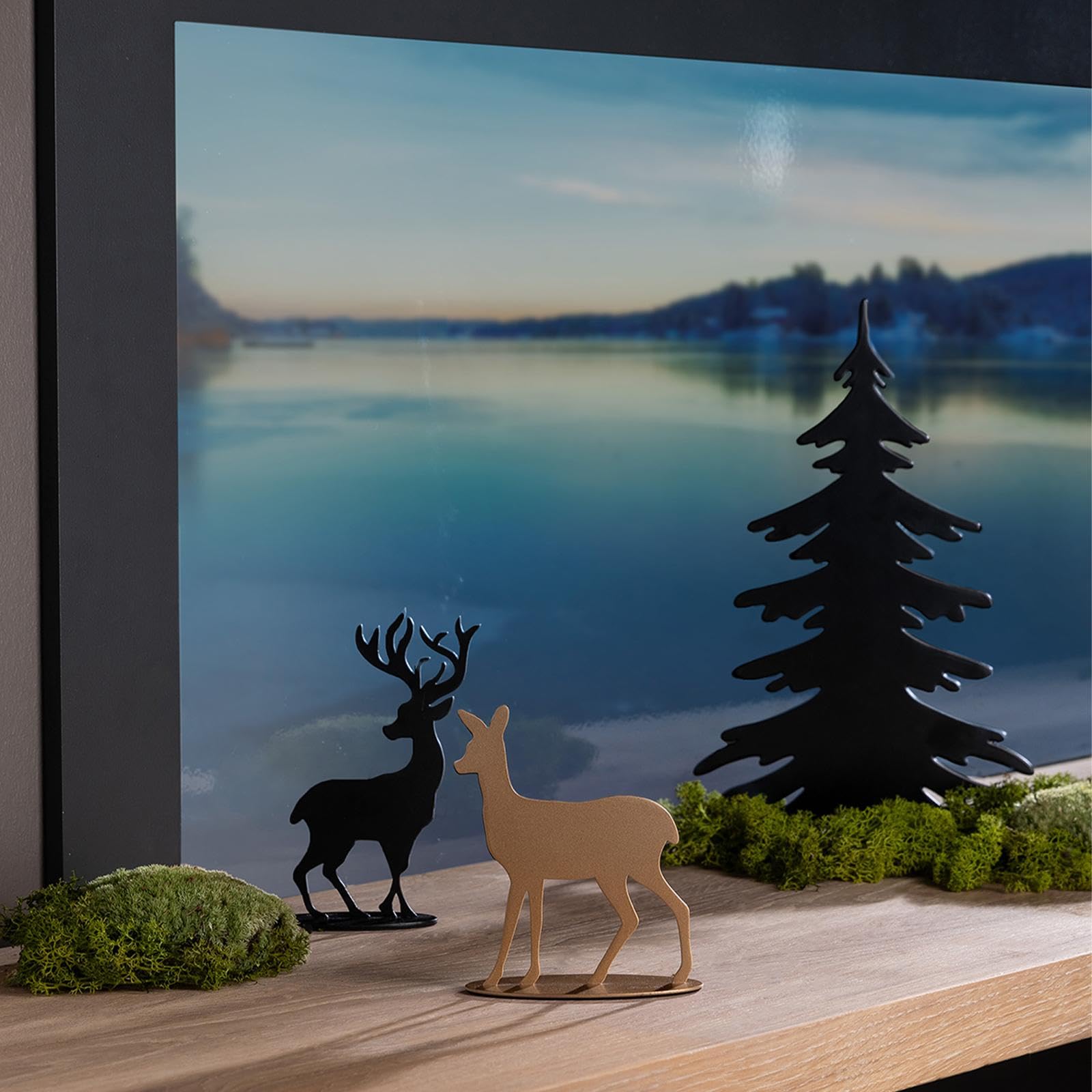 Fink Weihnachtsdeko Hirschfigur 30 cm schwarz matt - Metall Deko-Hirsch als Aufsteller für Winter- und Adventsdekoration, Moderne Figur für Tisch, Regal, Fensterbank oder Festliche Wohnideen