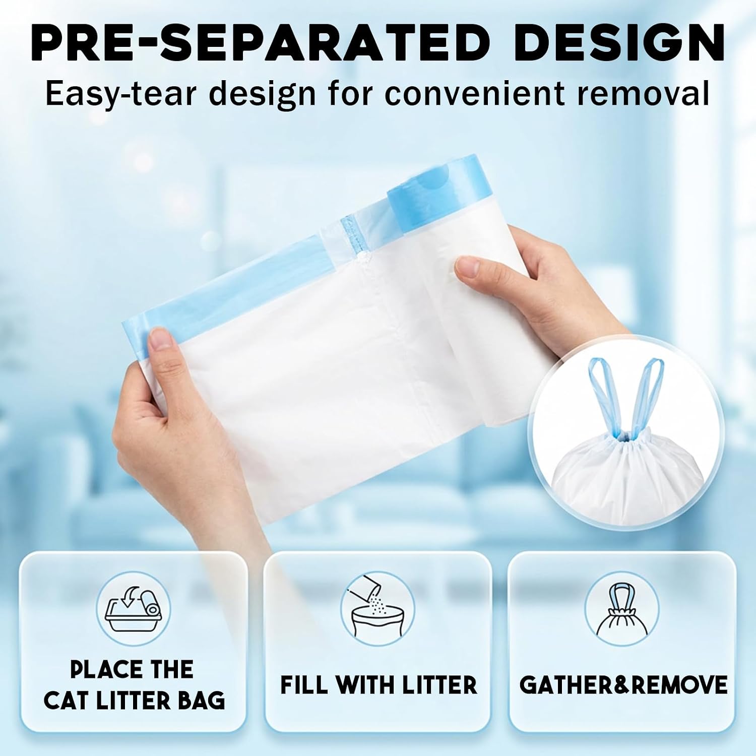 40 Count Heavy Duty Liners for Litter-Robot 3/4 | 25" x 15.6" Drawstring Waste Bags | Compatible Cat Litter Box Bag Replacement
