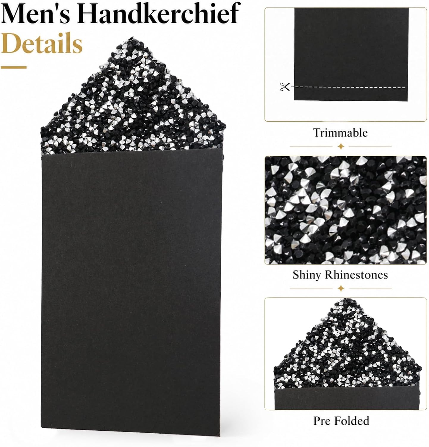 Pre Folded Pocket Squares for Men Rhinestone Handkerchiefs for Men