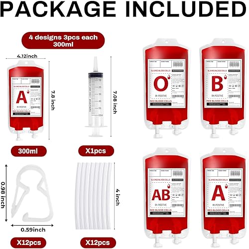 Miniatura 2 de MGparty Paquete de 12 bolsas de sangre de Halloween para bebidas, contenedor reutilizable, bolsas de bebidas para jugo para Halloween, decoración de