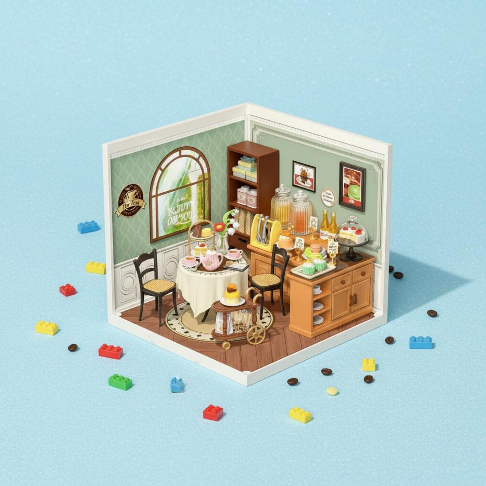 Block Coffee Miniatura Negozio Diorama Modellino Negozio Casa Delle Bambole Assemblaggio Senza Colla Materiale PVC Adatto per Scrivania Collezionismo Regalo Hobby, Afternoon Tearoof D