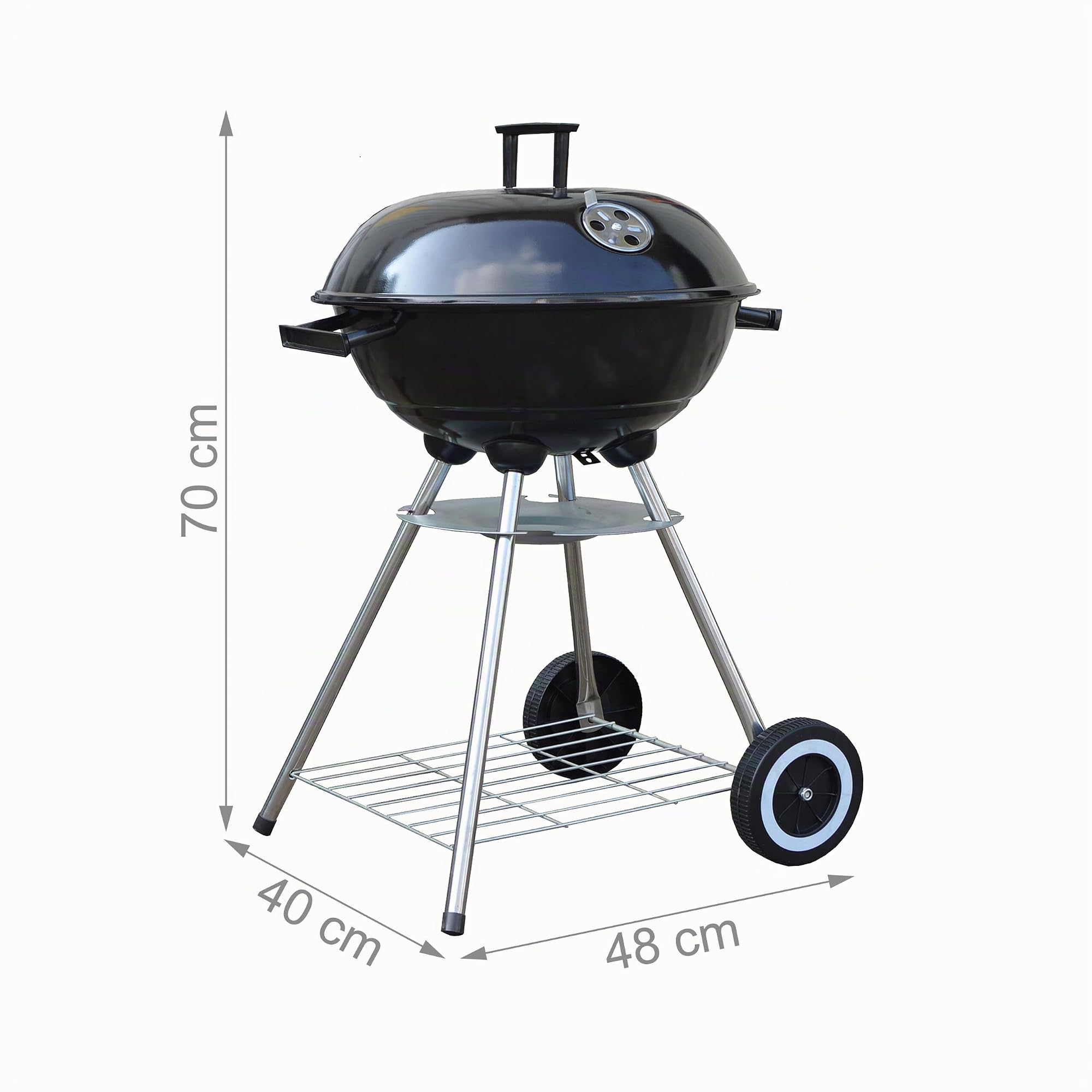 Relaxdays Barbacoa con Tapa, Bandeja y Recipiente para Cenizas, Portátil, Jardín y Camping, Grill 40 cm Ø, BBQ, Negro