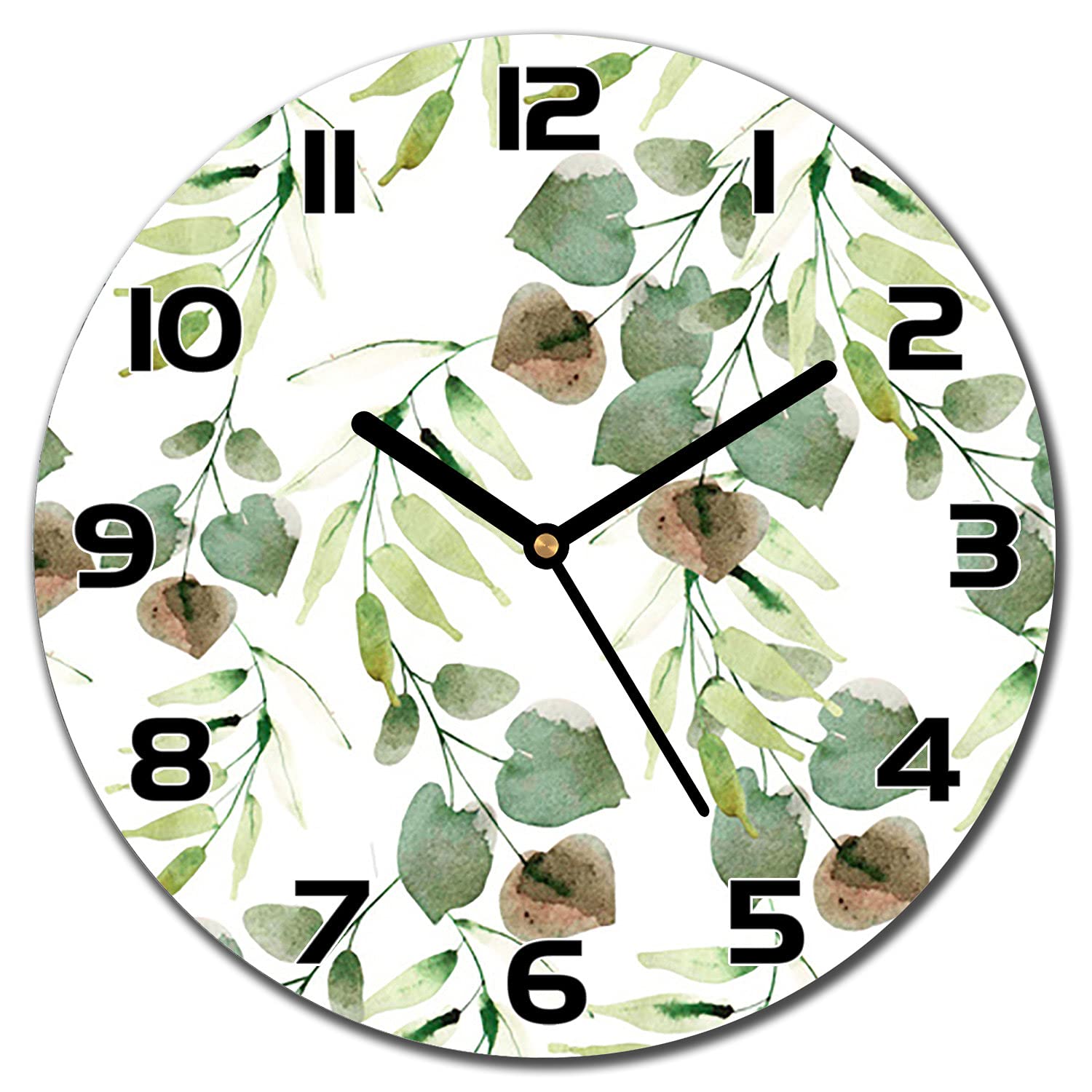 Horloge en verre 30 cm cuisine salon cadran imprimé feuilles d'automne moderne