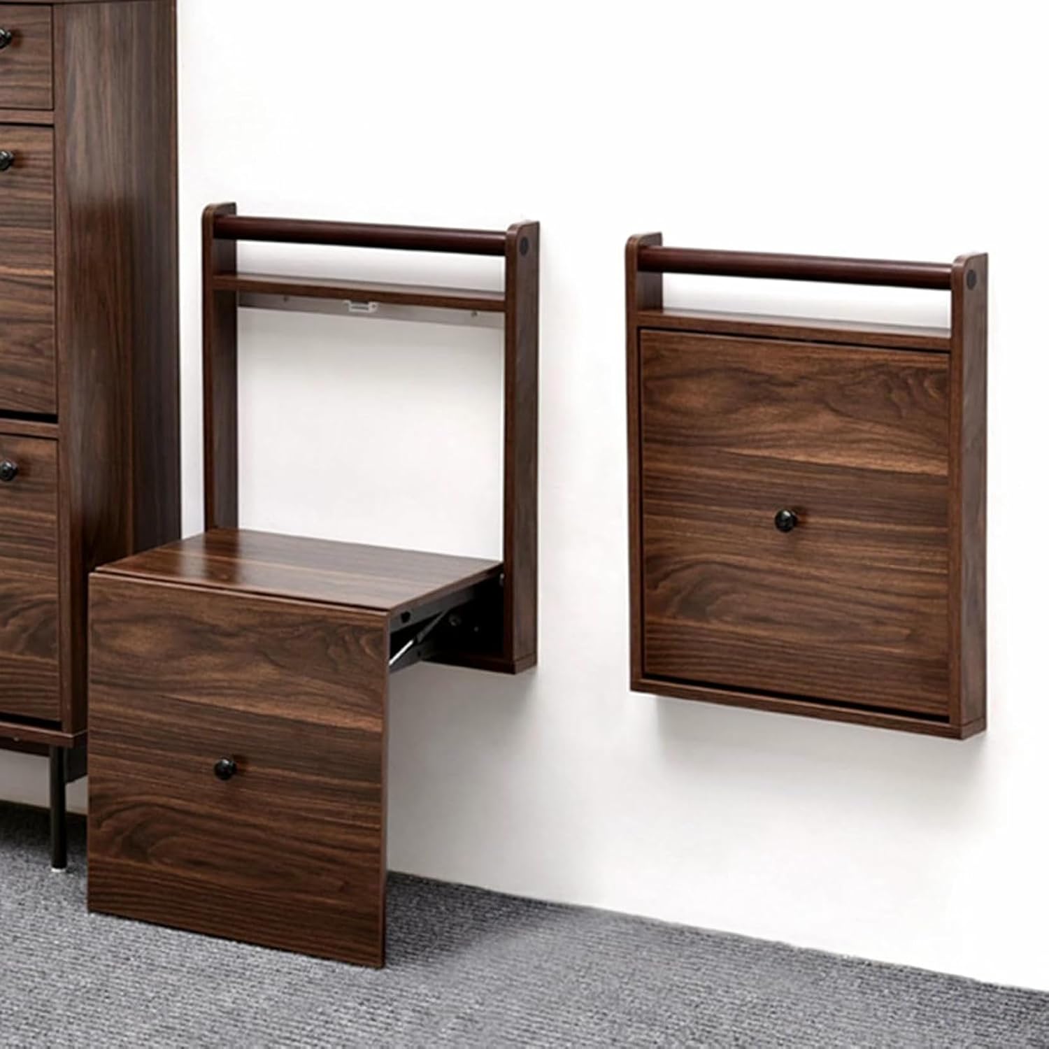 Rubber Solid Wood Foldable Chairs Wall Mounted Shoe Changing Stool Slim Invisible Wall Stool with Armrest Design