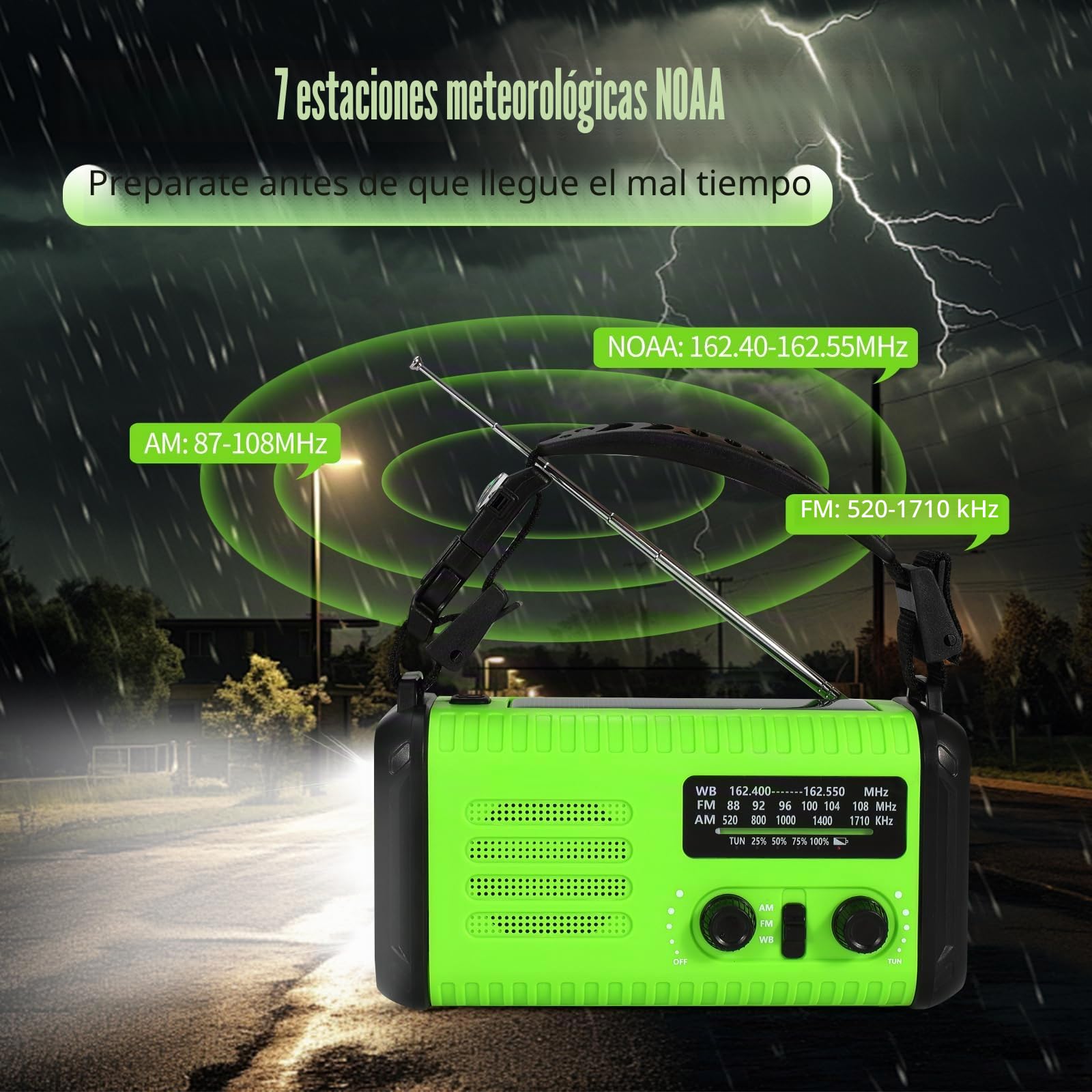 Radio de manivela de Emergencia 20000 mAh/74000 mWh, Radio meteorológica portátil NOAA/Am/FM, Solar y de manivela, alimentada por Pilas para emergencias