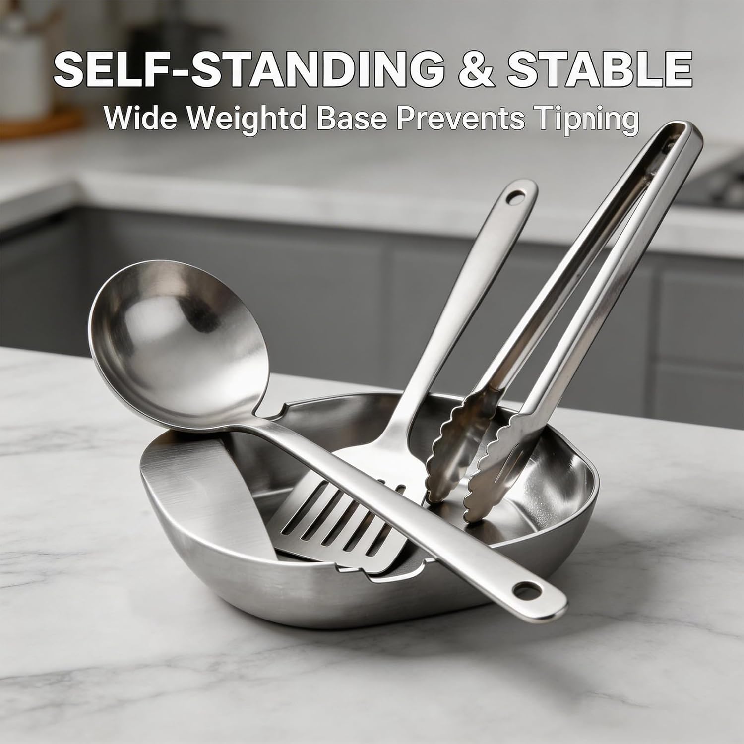 304 Stainless Steel Spoon Rest & Multipurpose Kitchen Utensil Holder, Stainless Steel Utensil Holder, Self Standing Ladle Holder For Kitchen Counter (2pcs)